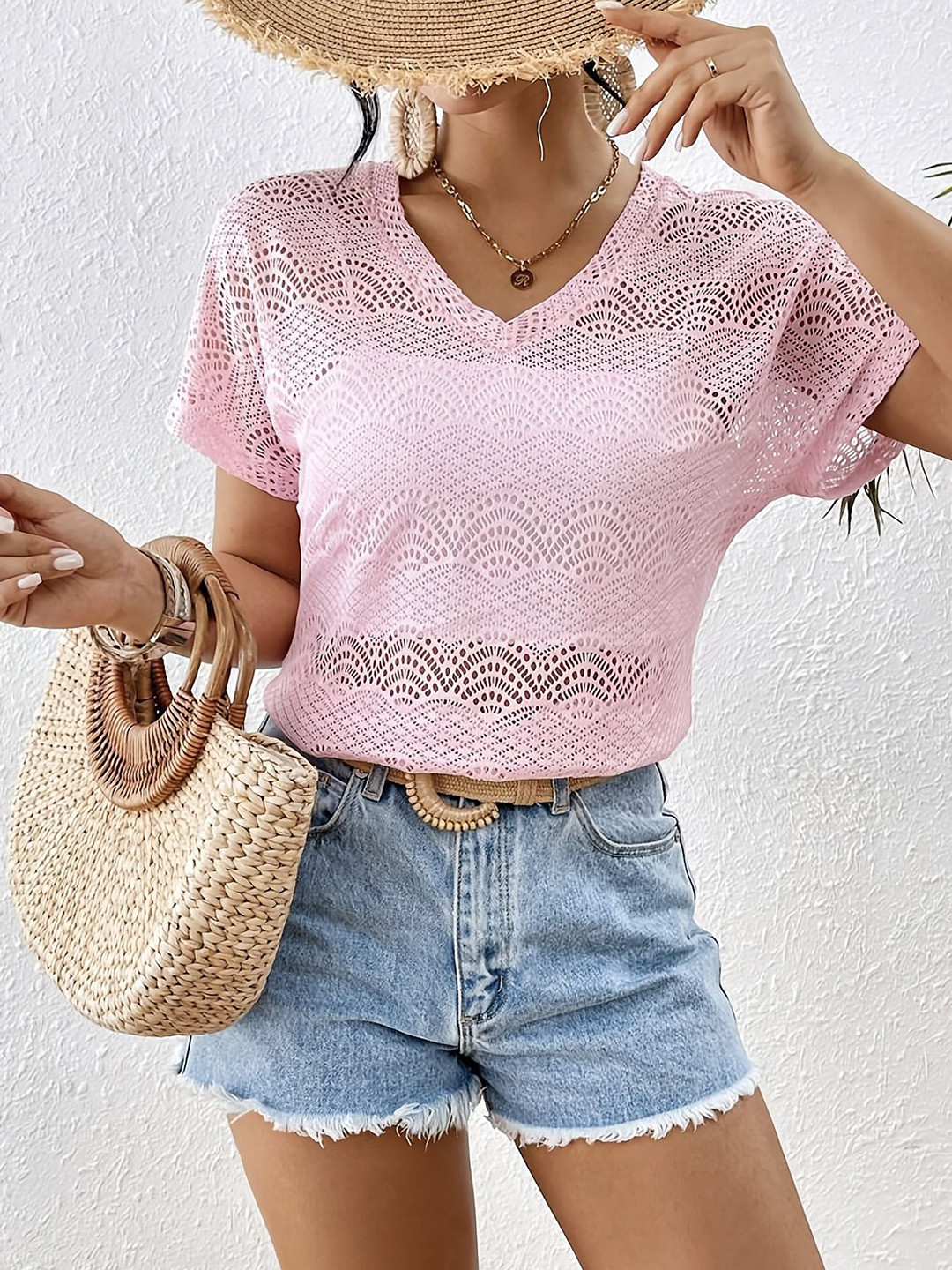 bebe Light Pink Crochet Lace Top
