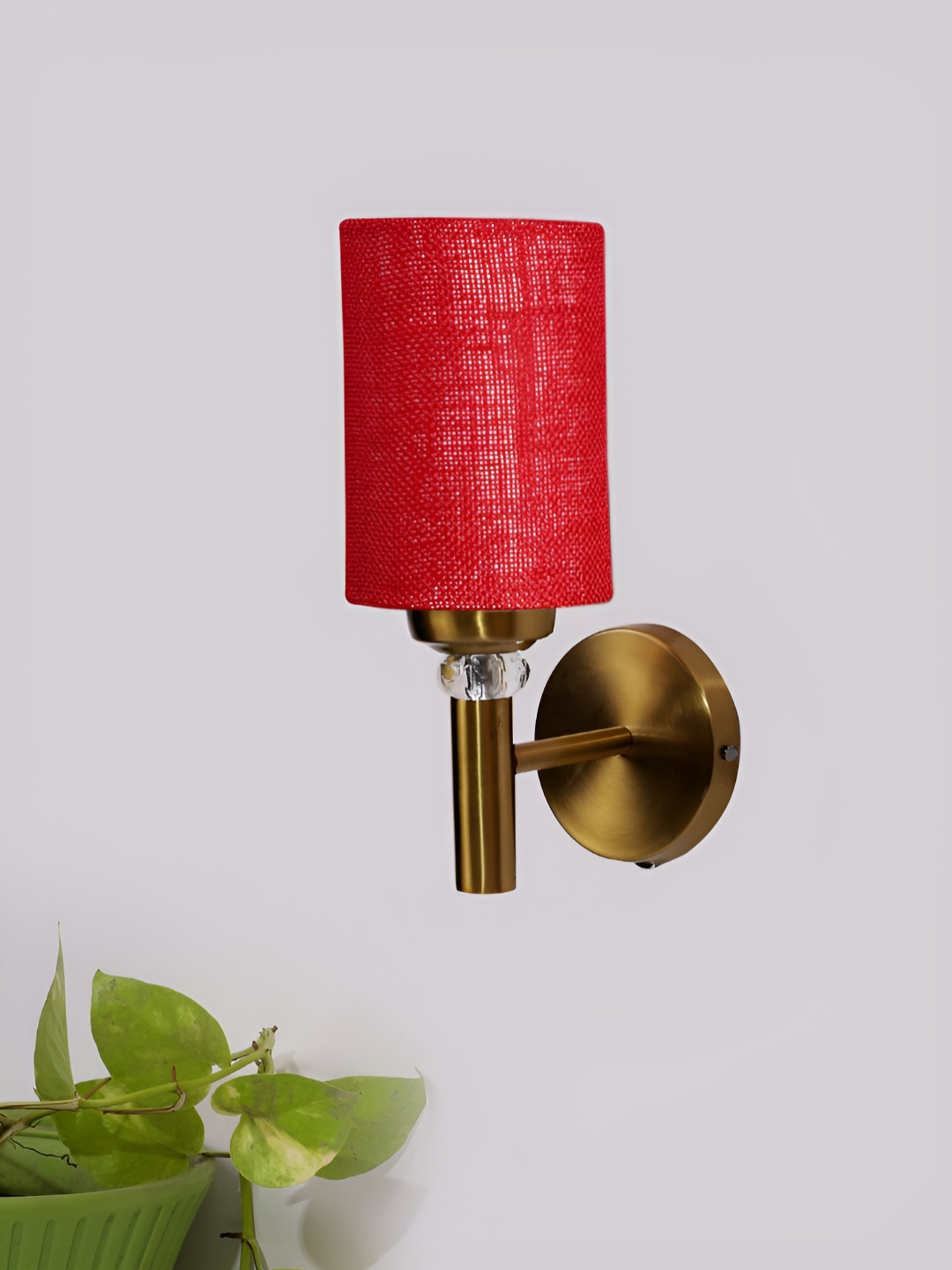 Devansh Maroon Antique Gold Wall Lamp With Shade