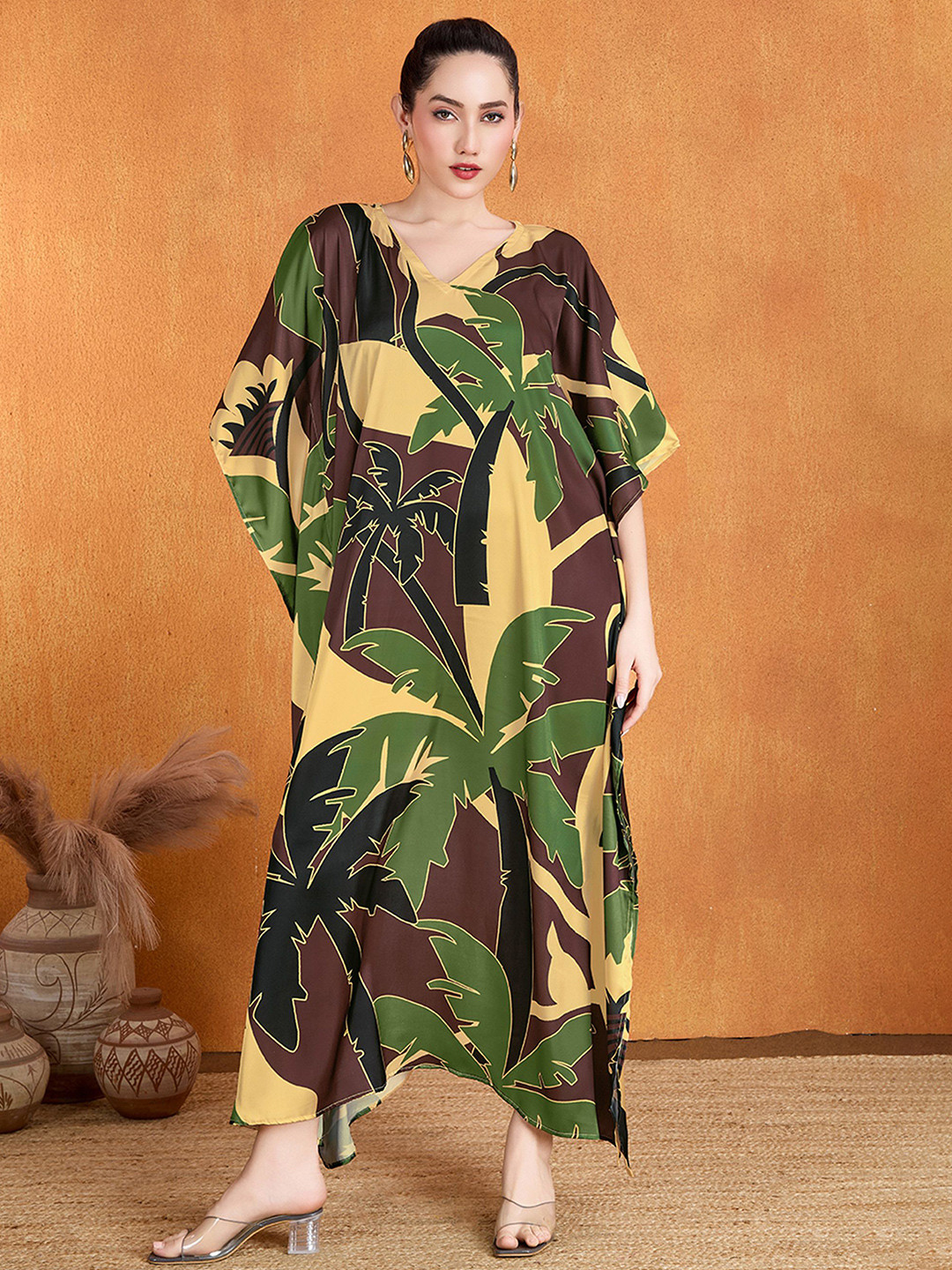 LABEL AARNA Plamscape Soft Satin Kaftan