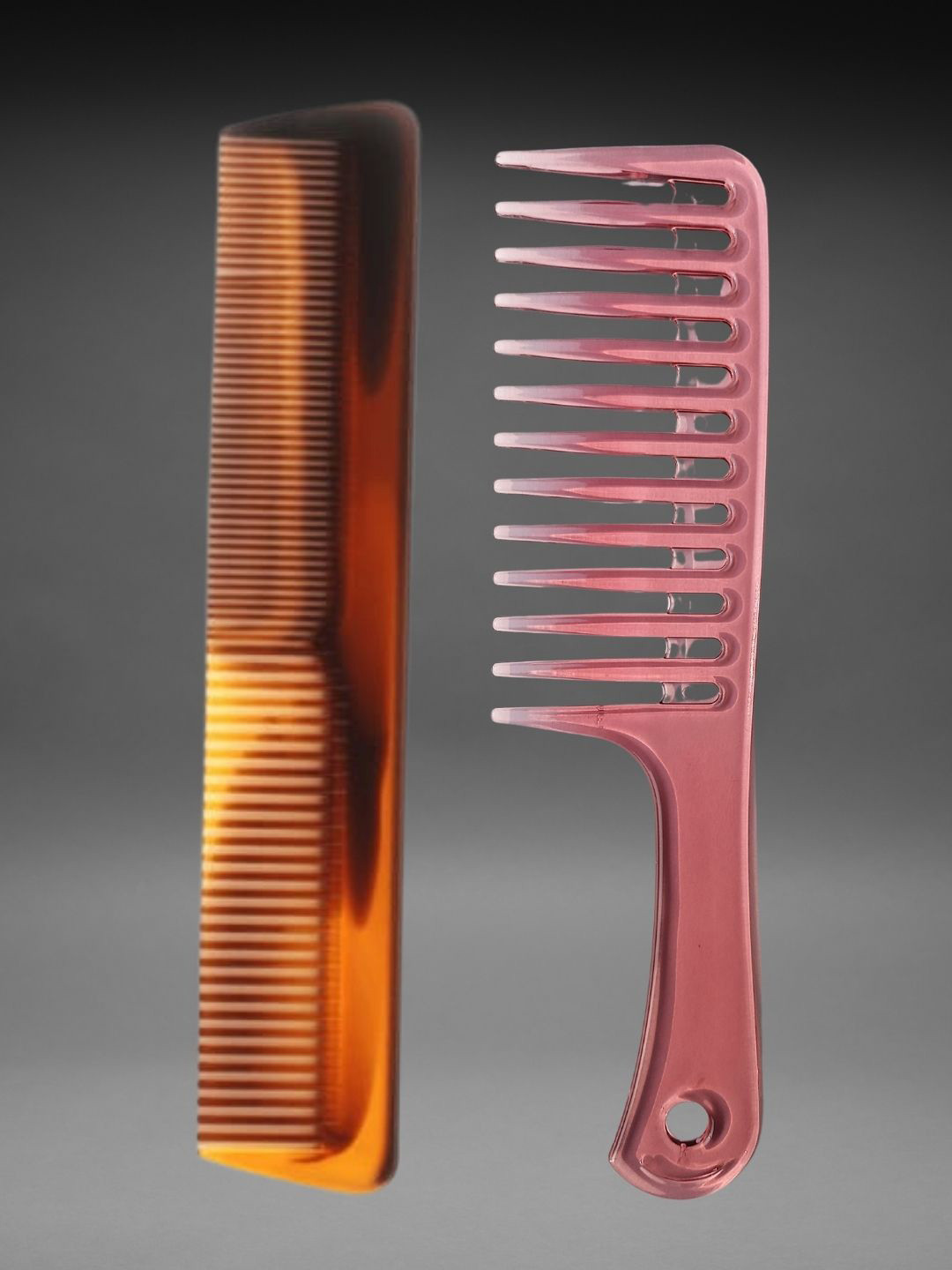 basicare Set Of 2 Wide Teeth Dressing Detangling Hair Combs - Brown & Pink