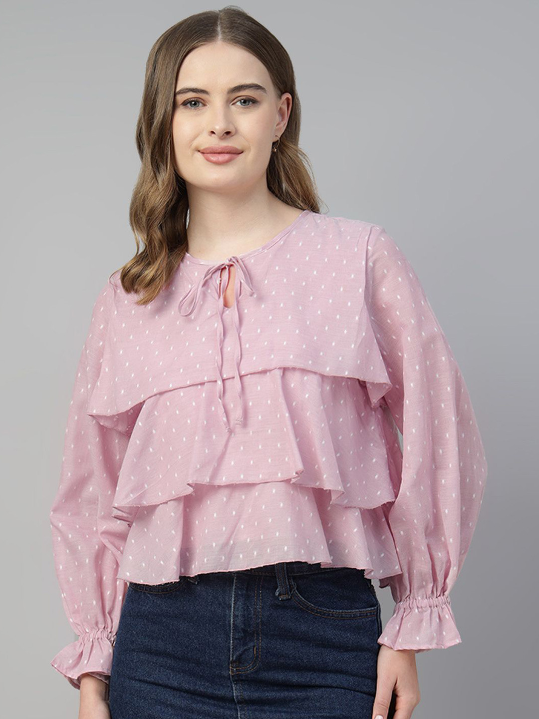 Sands of India Puff Sleeve Layered Cotton Blouson Top