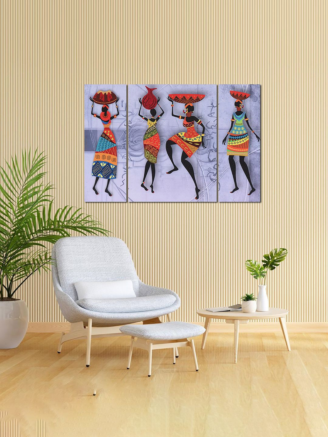 Kuber Industries Grey Wood 3 Pcs Wall Living Room Rectangle Potrait Paintings Wall Art