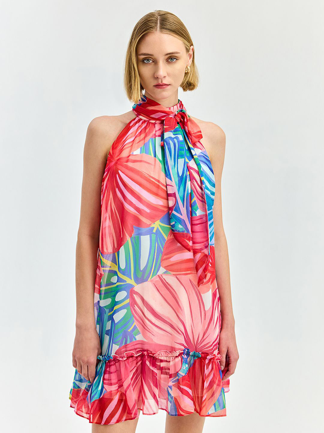 COVER STORY Floral Print Chiffon A-Line Mini Dress