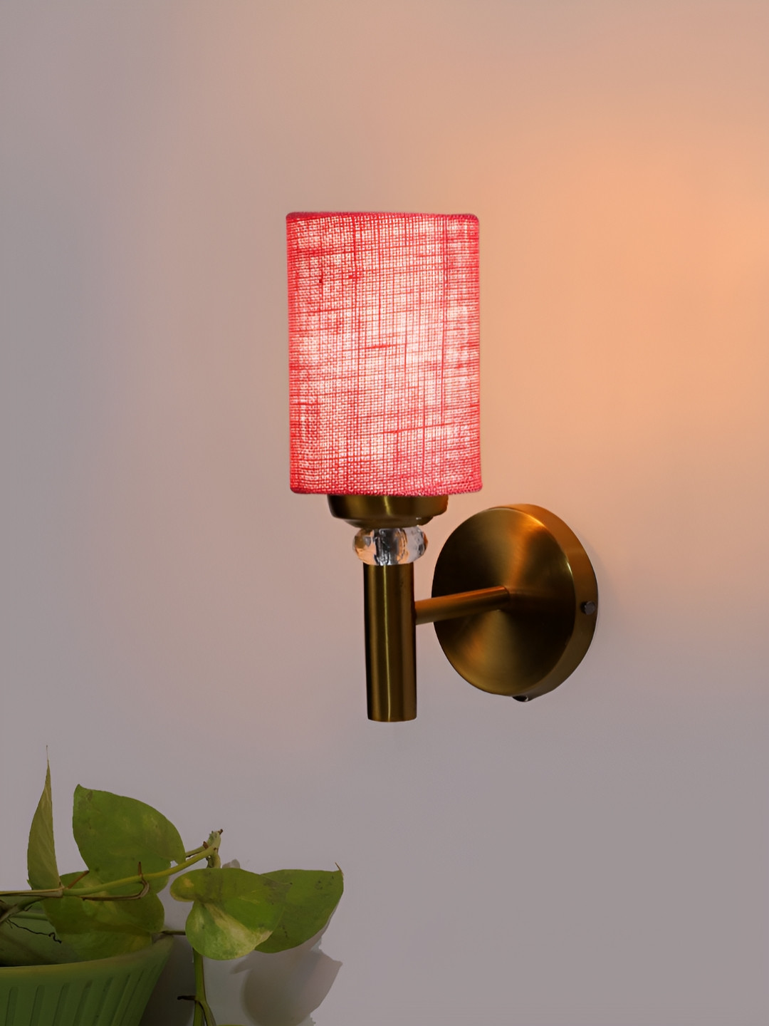Devansh Pink Antique Gold Wall Lamp With Shade