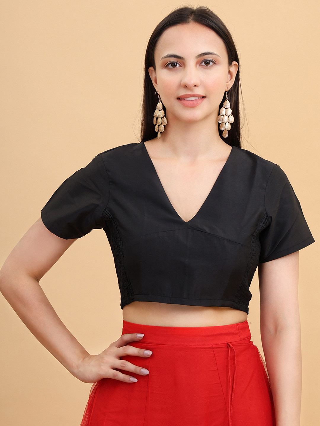Frolic Rolic Solid Silk Smoking detail Blouse