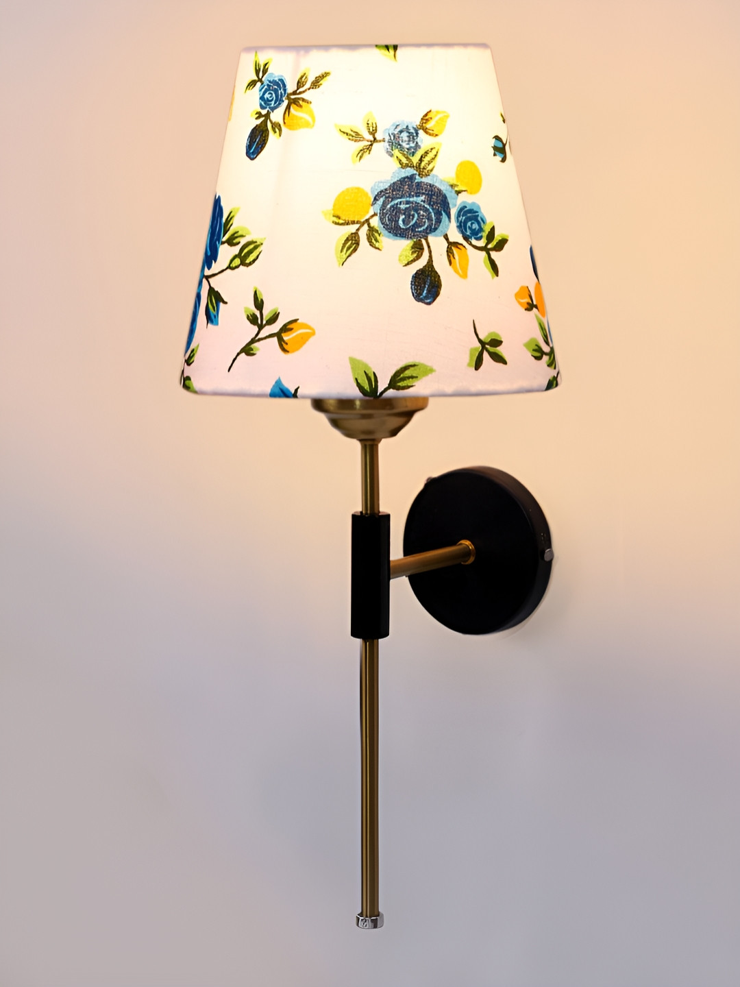 Devansh White & Green Printed Metal Traditional Frustum Shaped Wall Lamp