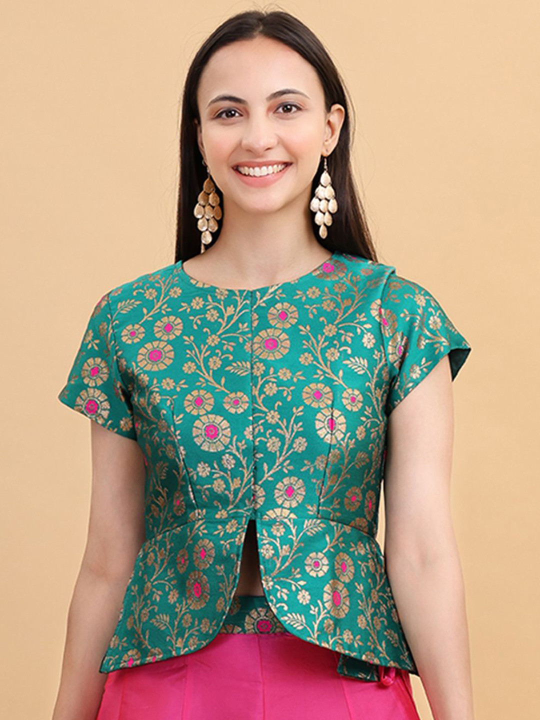 Frolic Rolic Silk Jacquard Wowen Design Waist Length Ethnic Blouse