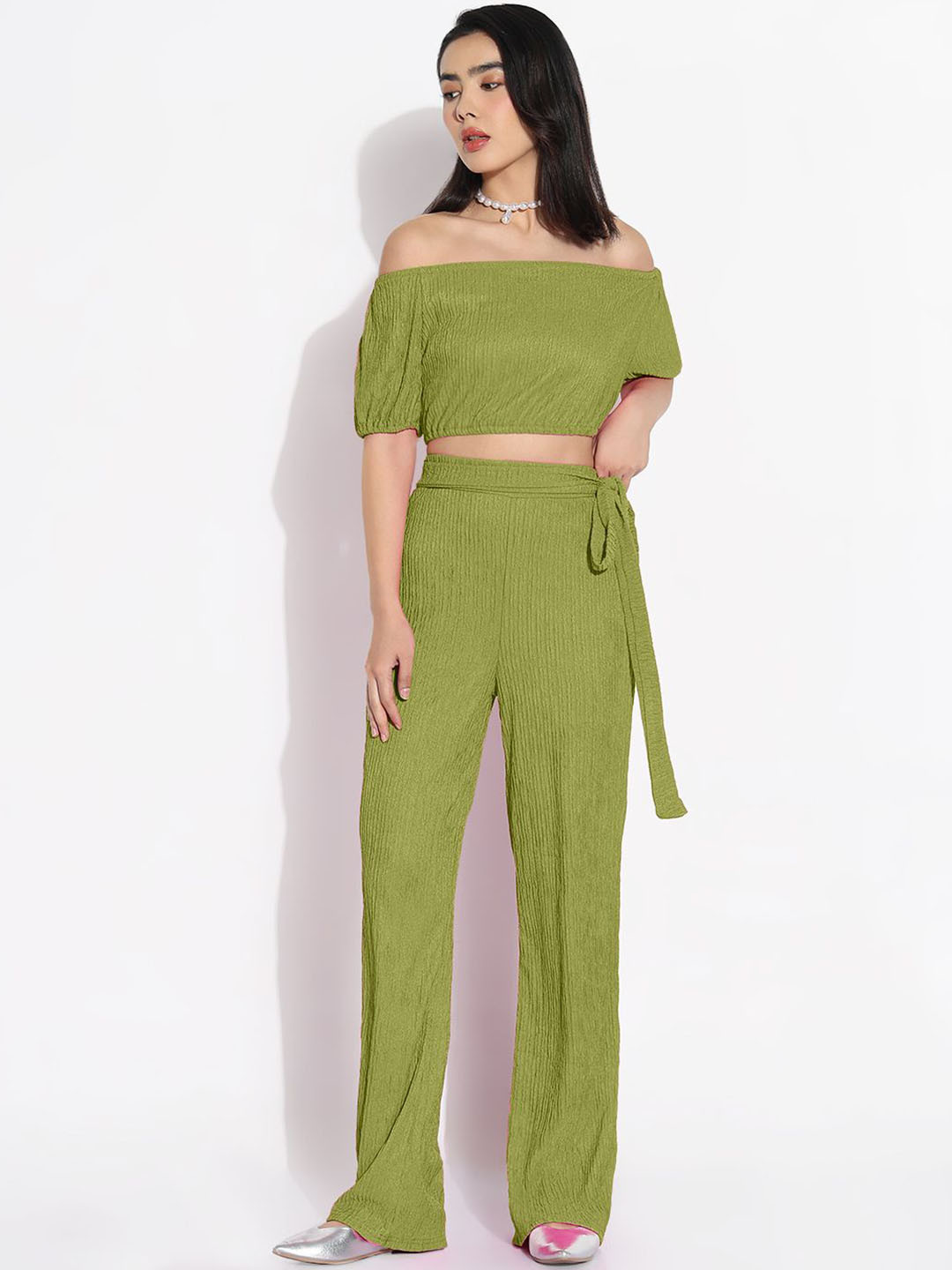SHOWOFF Off Shoulder Top With Trousers Co-Ords