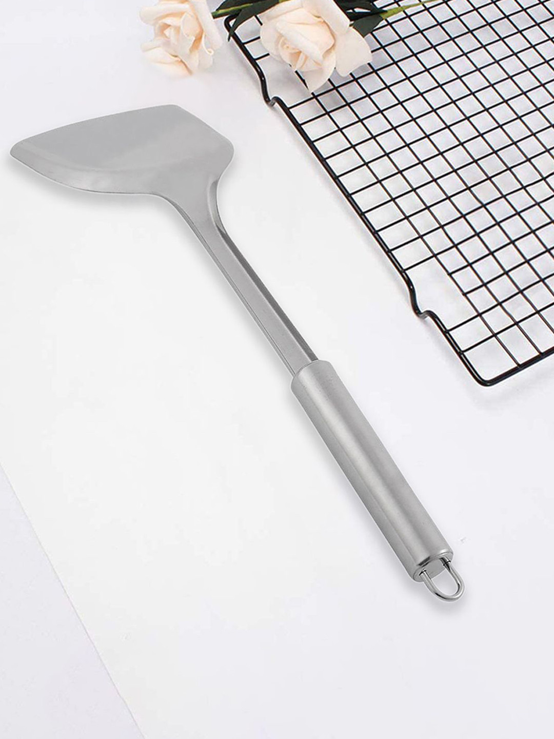 Kuber Industries Silver-Toned Stainless Steel Cooking Flipper Spatula