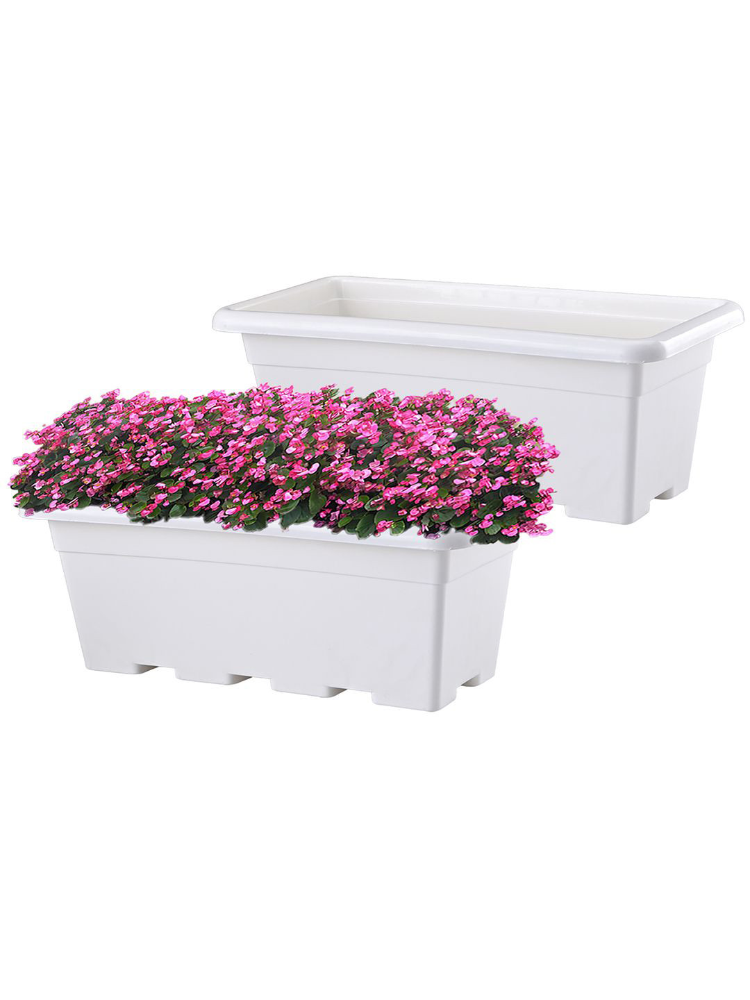 Kuber Industries 2Pcs White Rectangle Shaped Jupiter Gamla Window Planters