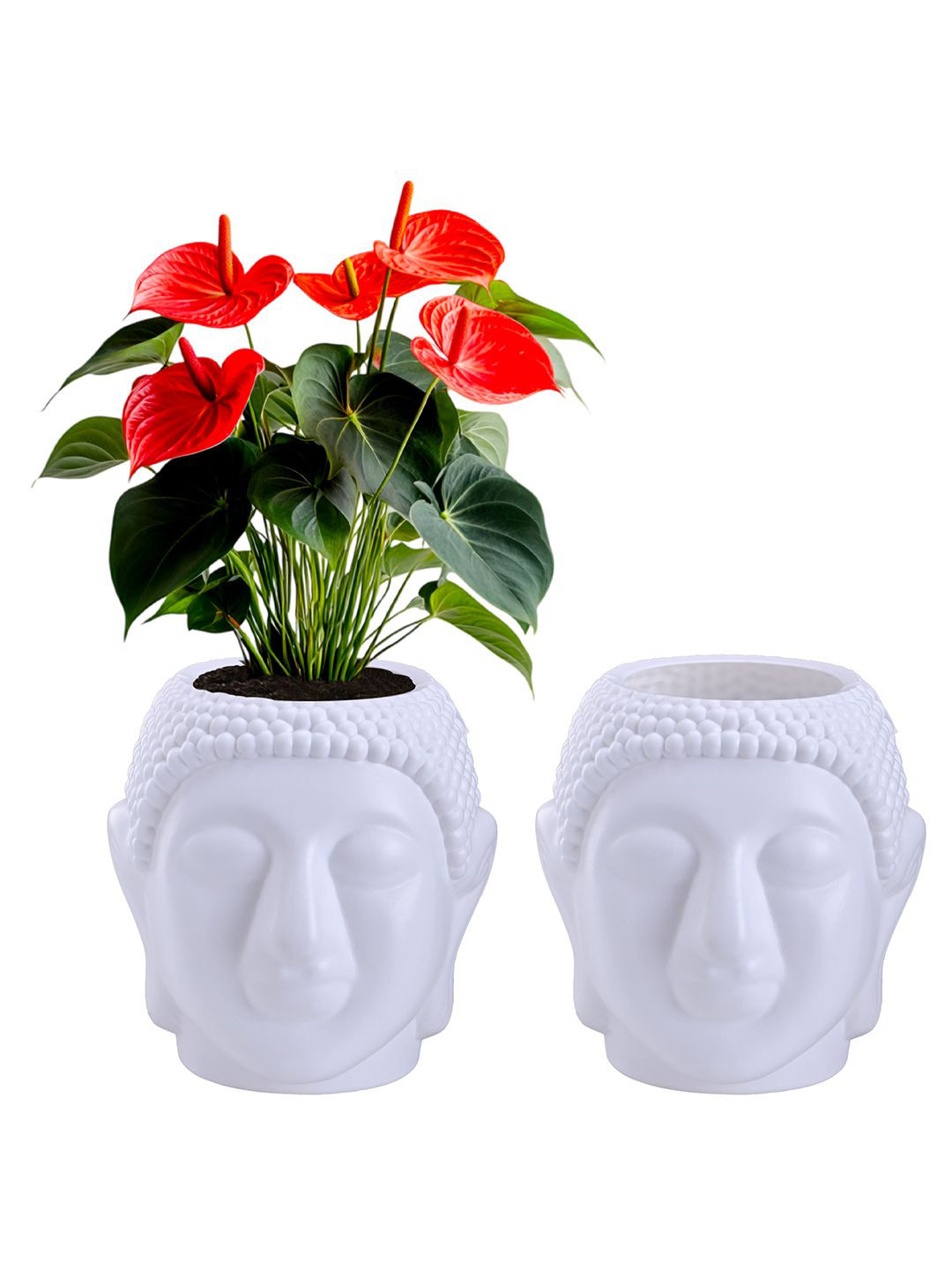 Kuber Industries 2Pcs White Lord Budha Face Shaped Flower Planters