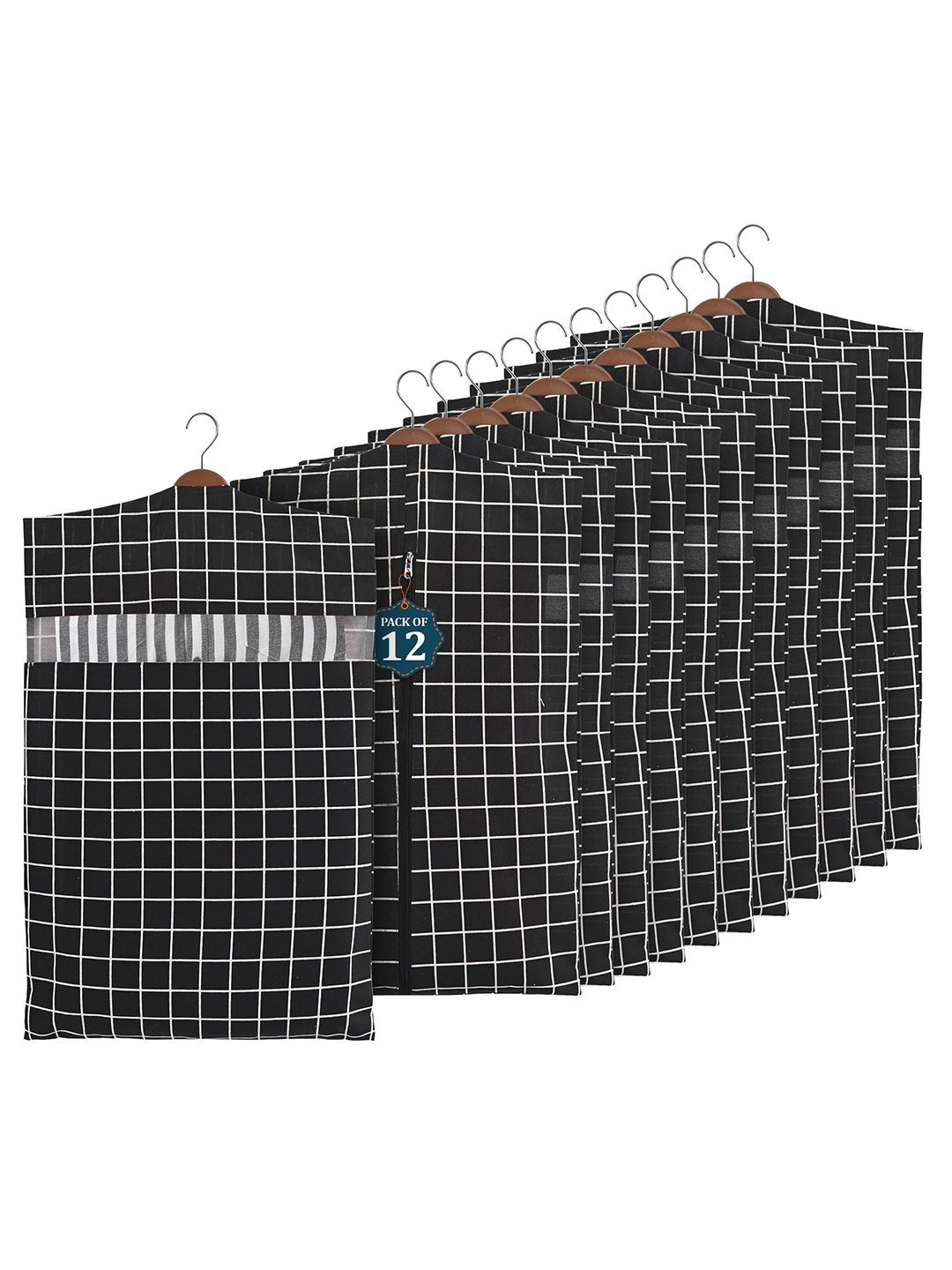 Kuber Industries Black 12 Pcs Storage Bag Clothes Cover Regular Multi-Utility Organisers