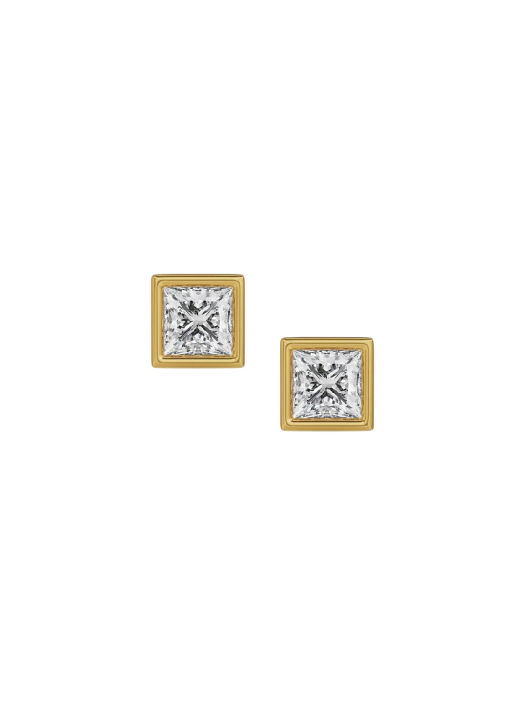 Emori 1 CT Bezel Princess Solitaire Lab Diamond Earring in 18KT Gold