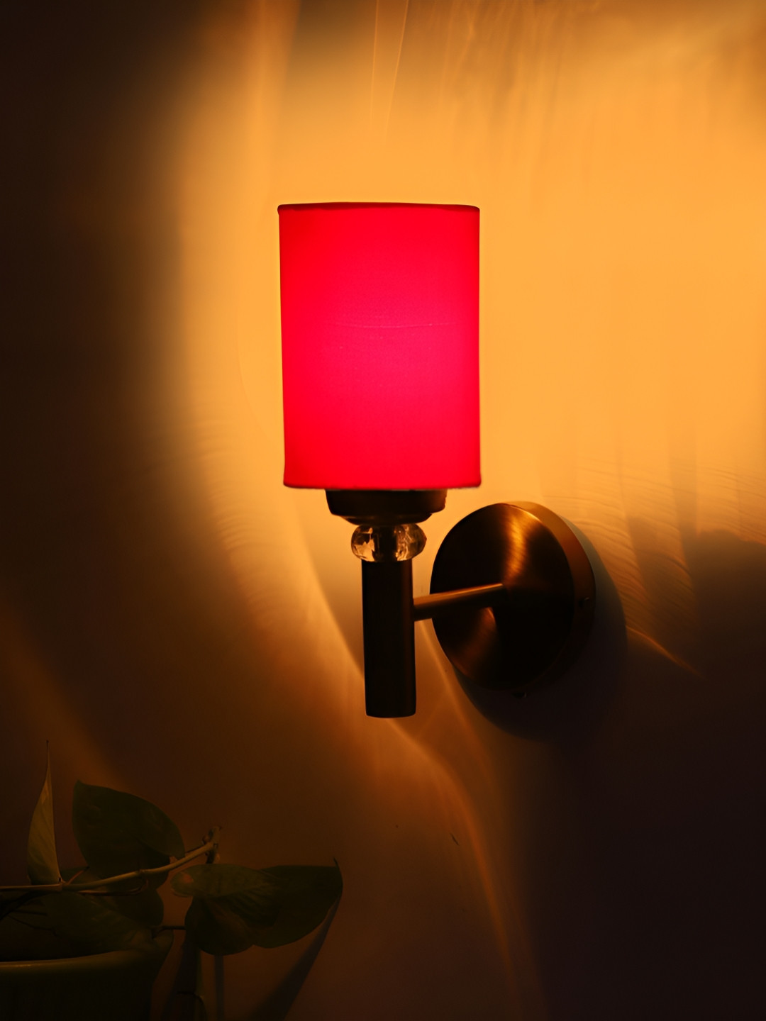 Devansh Red Antique Gold Wall Lamp With Shade