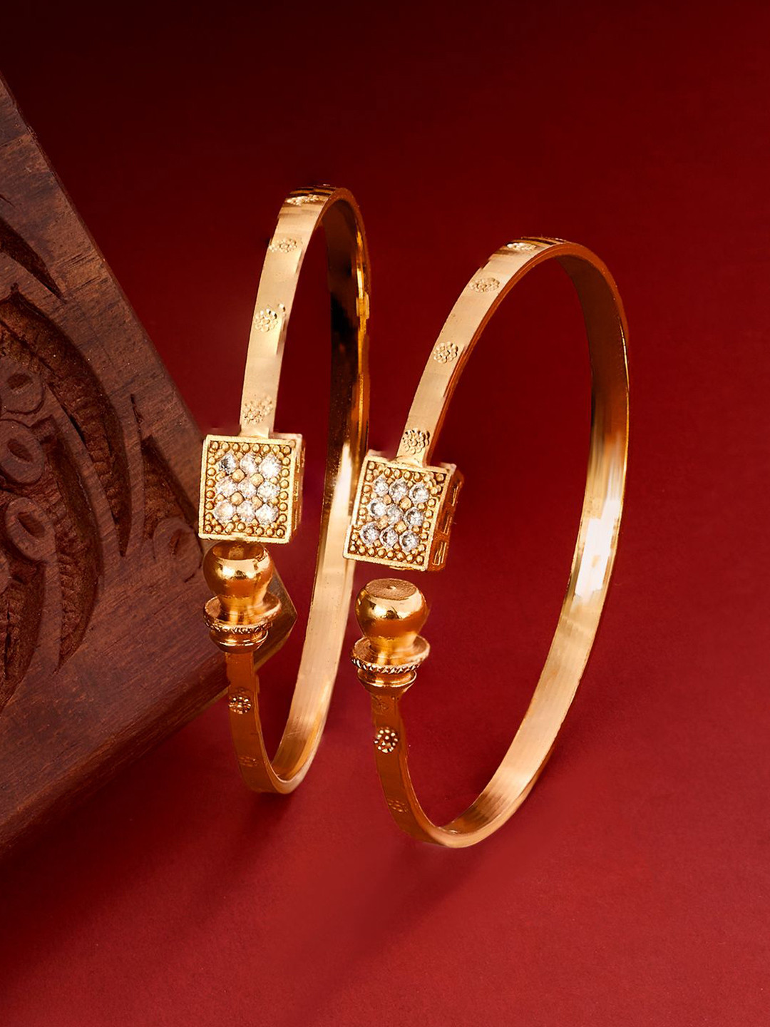 TEEJH Women 2 Gold-Plated Bangle-Style Bracelet