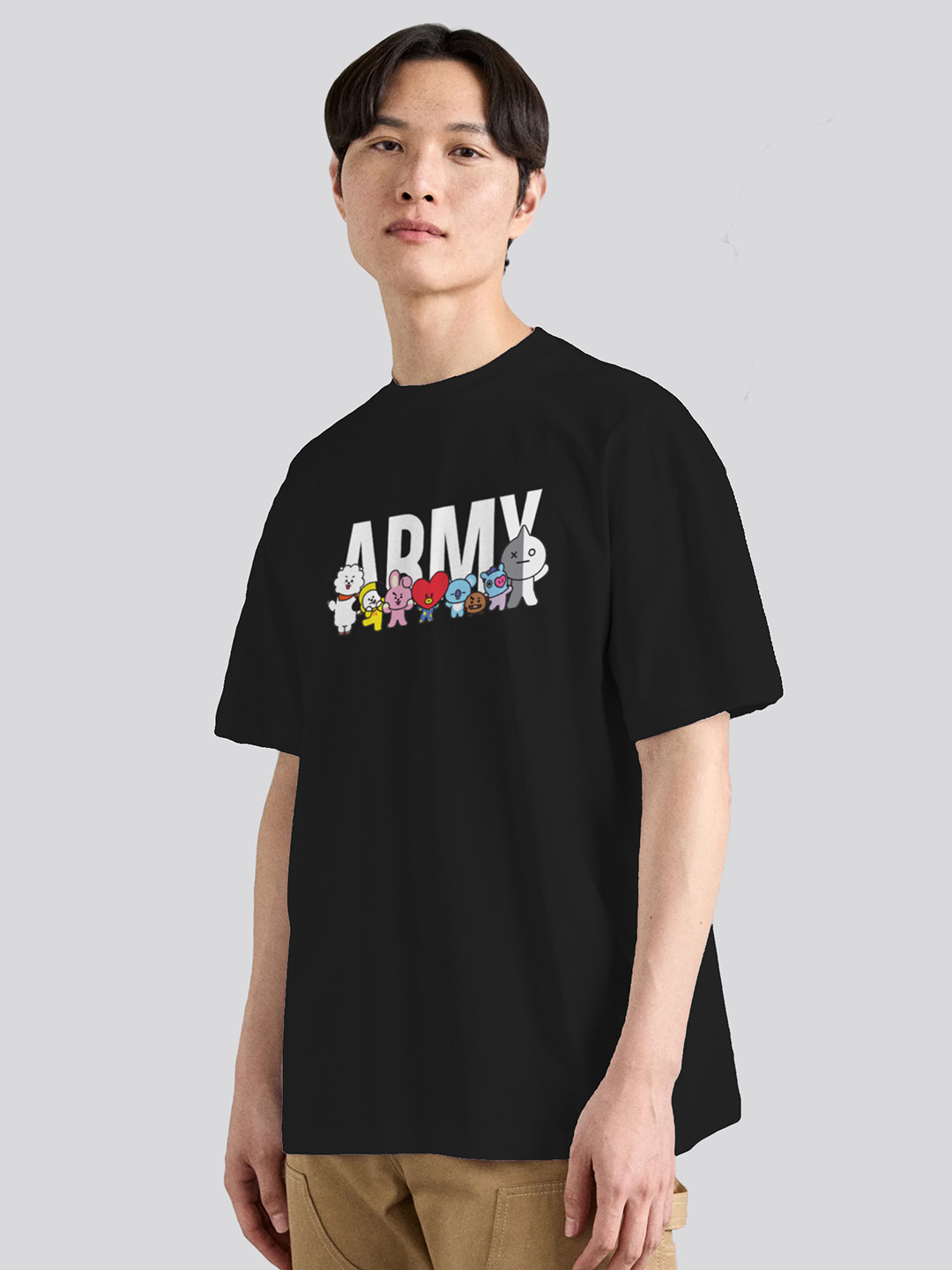 The Korhean Store Unisex BTS BT21 Army Streetwear Regular Fit Graphic Printed Cotton Tshirt