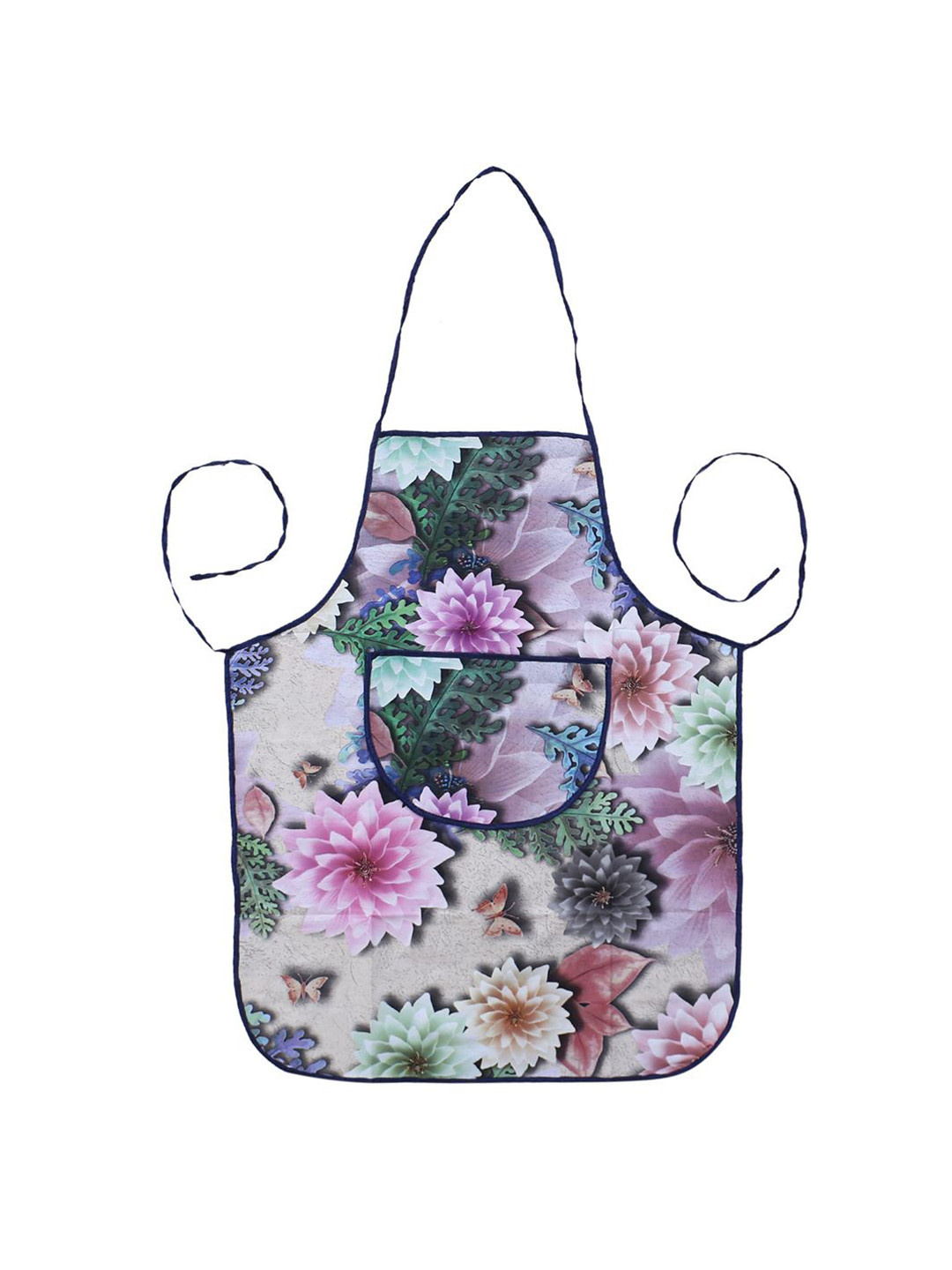 Kuber Industries Pink & Green Printed Waterproof Centre Pocket Apron With Tying Cord