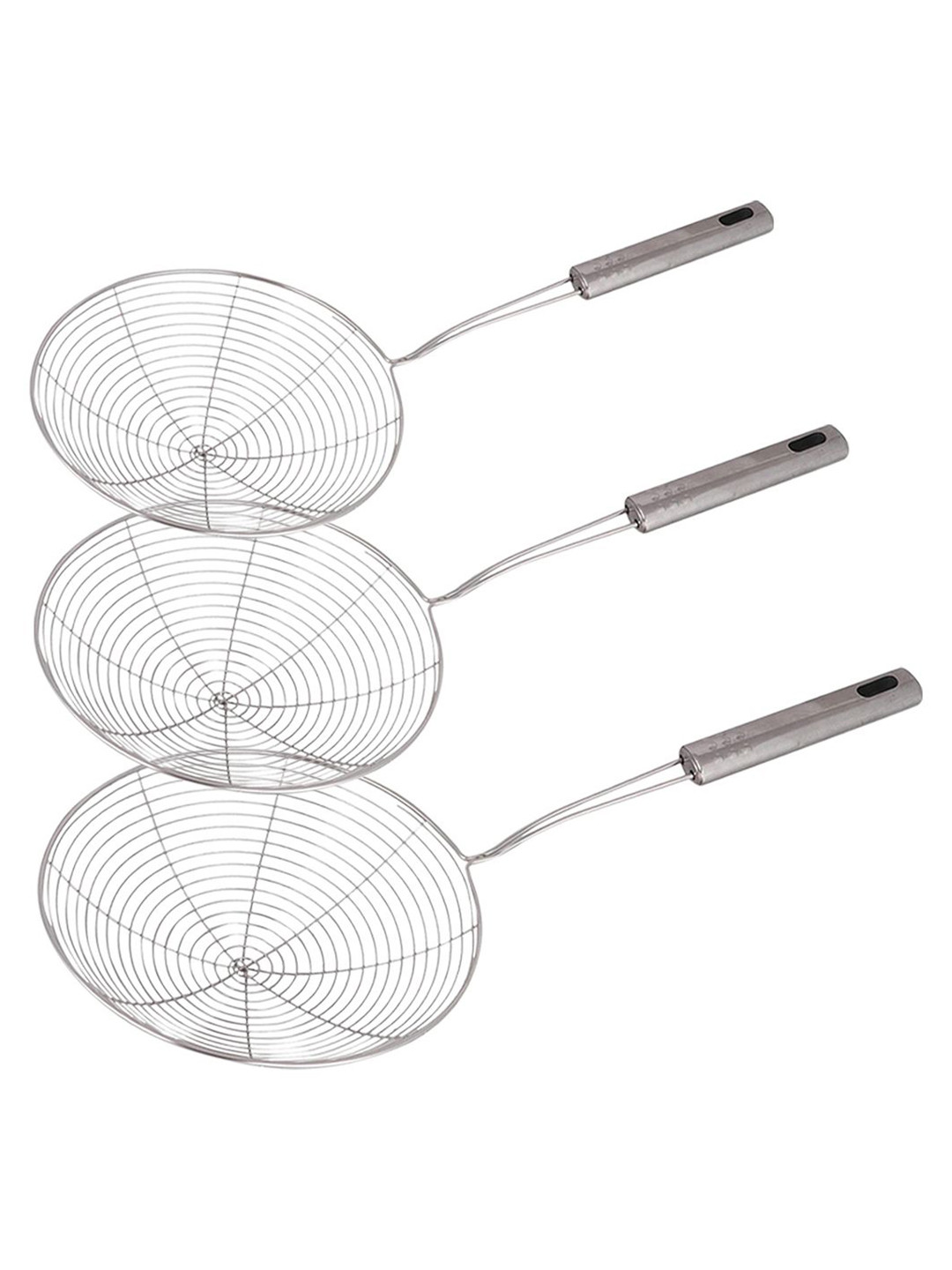 Kuber Industries Stainless Steel 3 Pieces Silver Toned Puri Strainer
