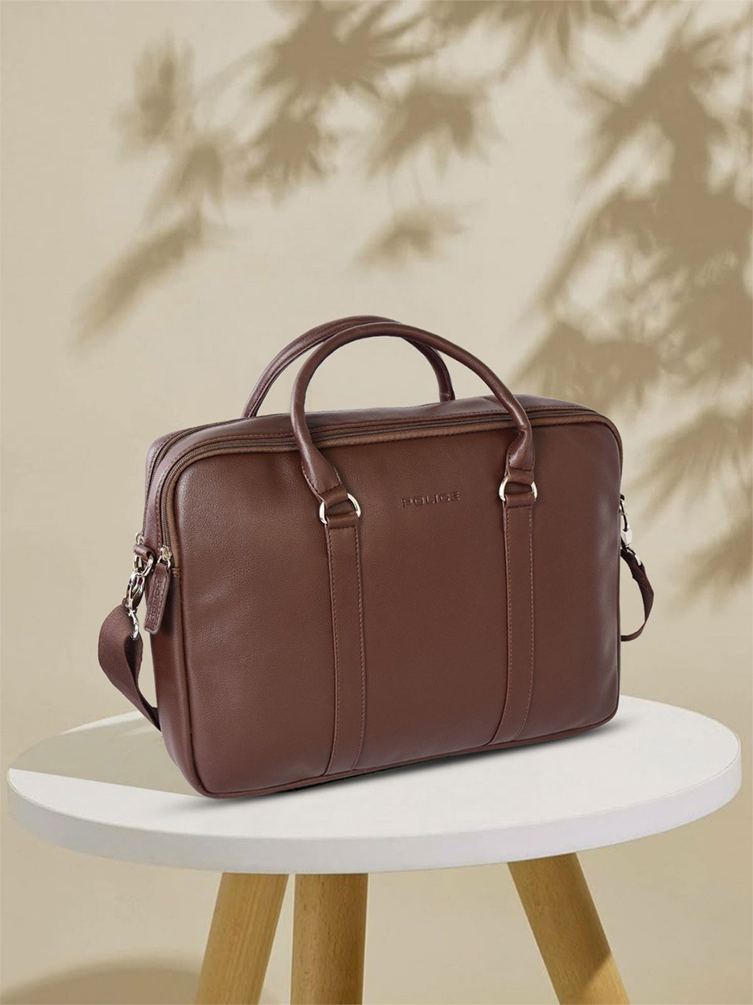 Police Leather Zip Closure Laptop Bag