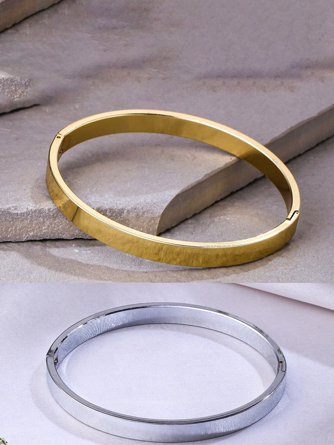 Anouk Men's Set of 2 Gold & Silver Metal Brass-Plated Interlock Kada Bracelet