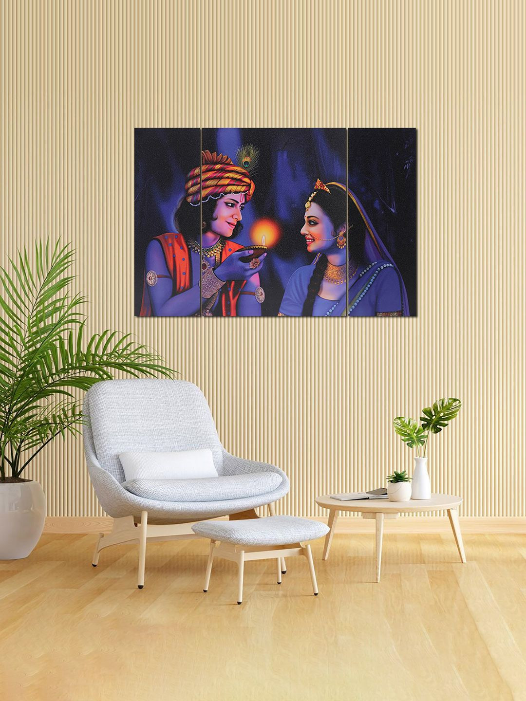 KuberIndustries Radha-Krishna Wood 3 Piece Wall Rectangle Paintings Wall Art - 12 x 18In