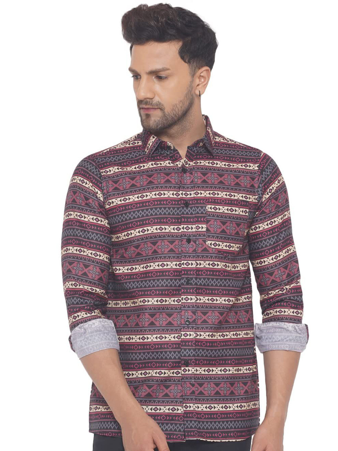 VEERA PARIDHAAN Men Horizontal Stripes Opaque Printed Casual Shirt