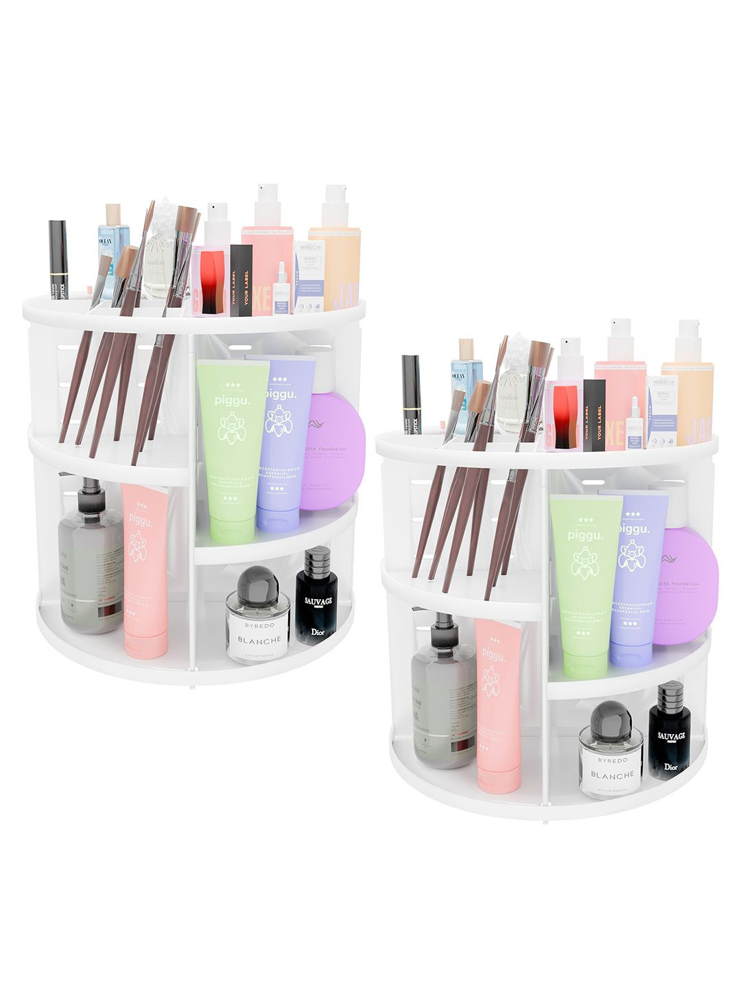 Kuber Industries White 2 Pcs Regular 7 Layers Dressing Table Cosmetics Makeup Organiser