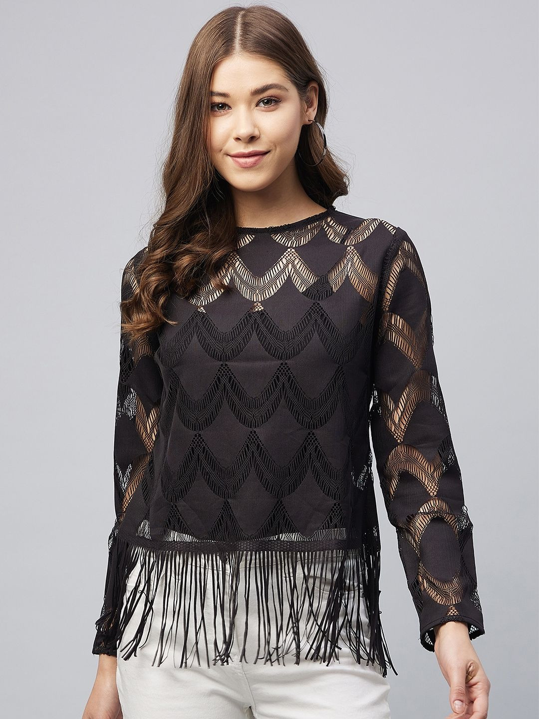 Chemistry Fringed Cotton Lace Top