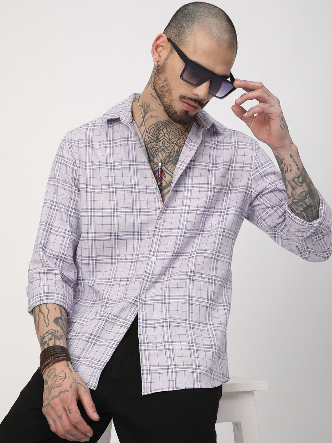 VASTRADO Premium Cotton Checked Long Sleeves Slim Fit Shirt
