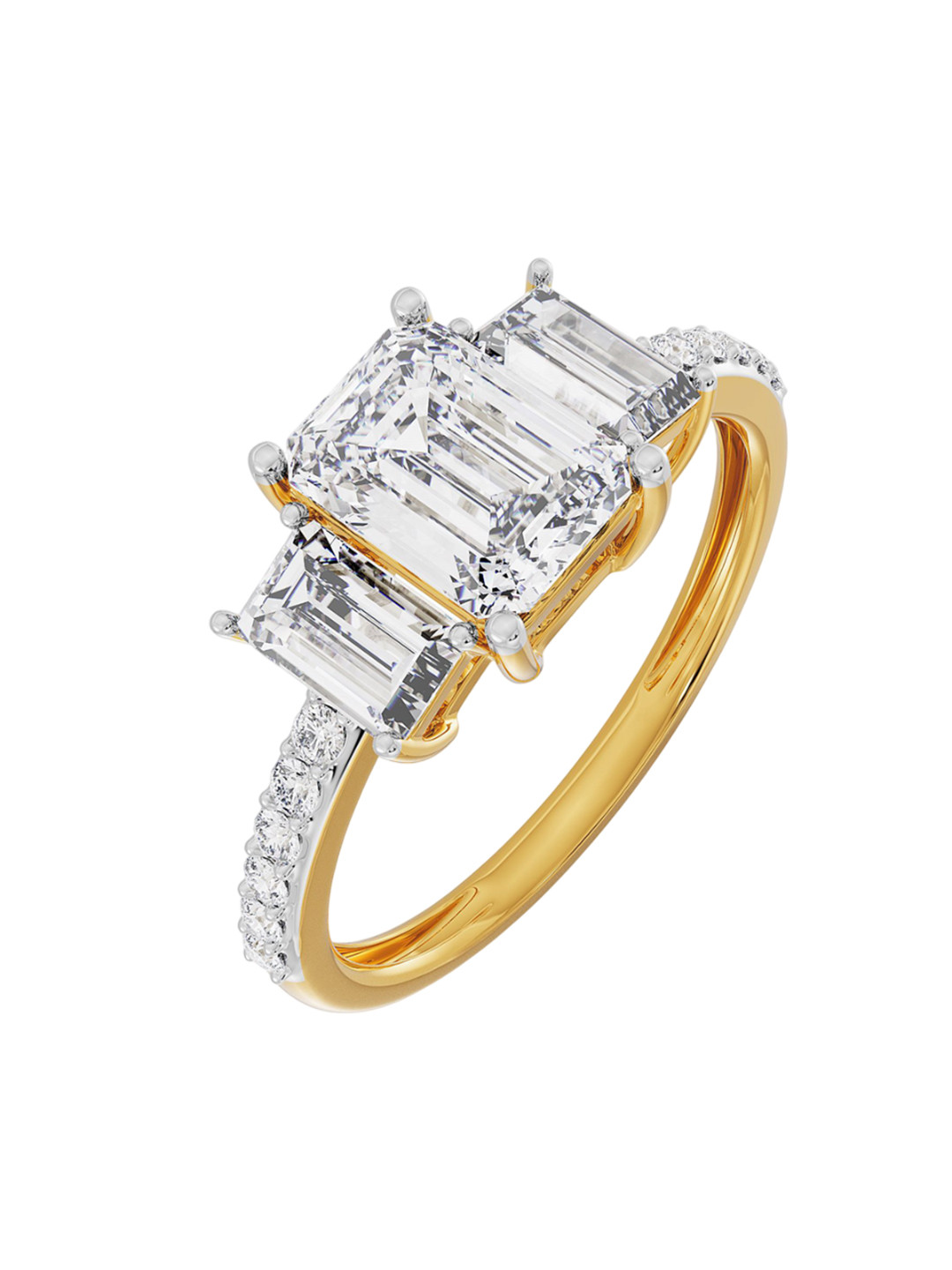 Emori Three Stone Emerald Lab Diamond in 14KT Gold Ring