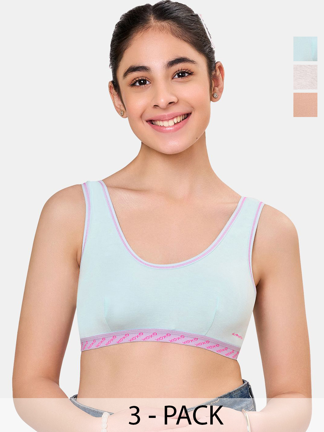 MAROON Beginner Bra Cotton Non-Padded Full Coverage Seamless Pack of 3 Bra for Teenager