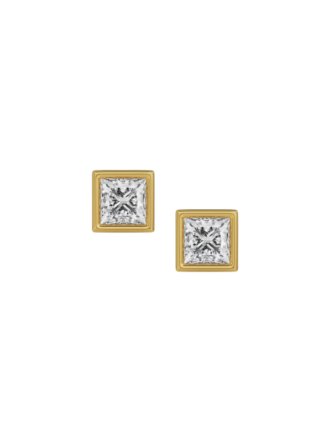 Emori 1.5 CT Bezel Princess Solitaire Lab Diamond Earring in 18KT Gold