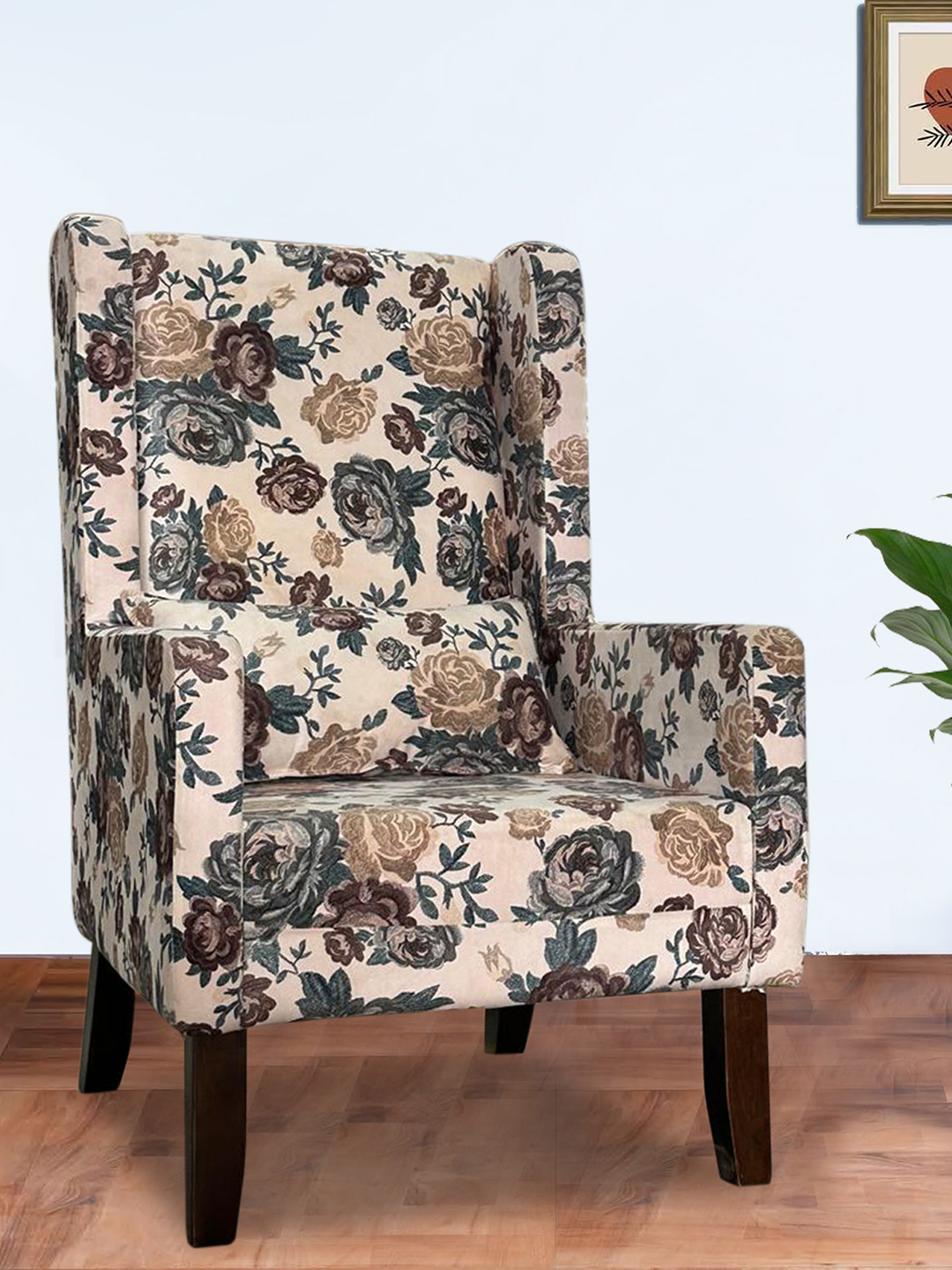 GLOBALLY INDIAN Assorted Printed Wooden Wingback Lounge Chair