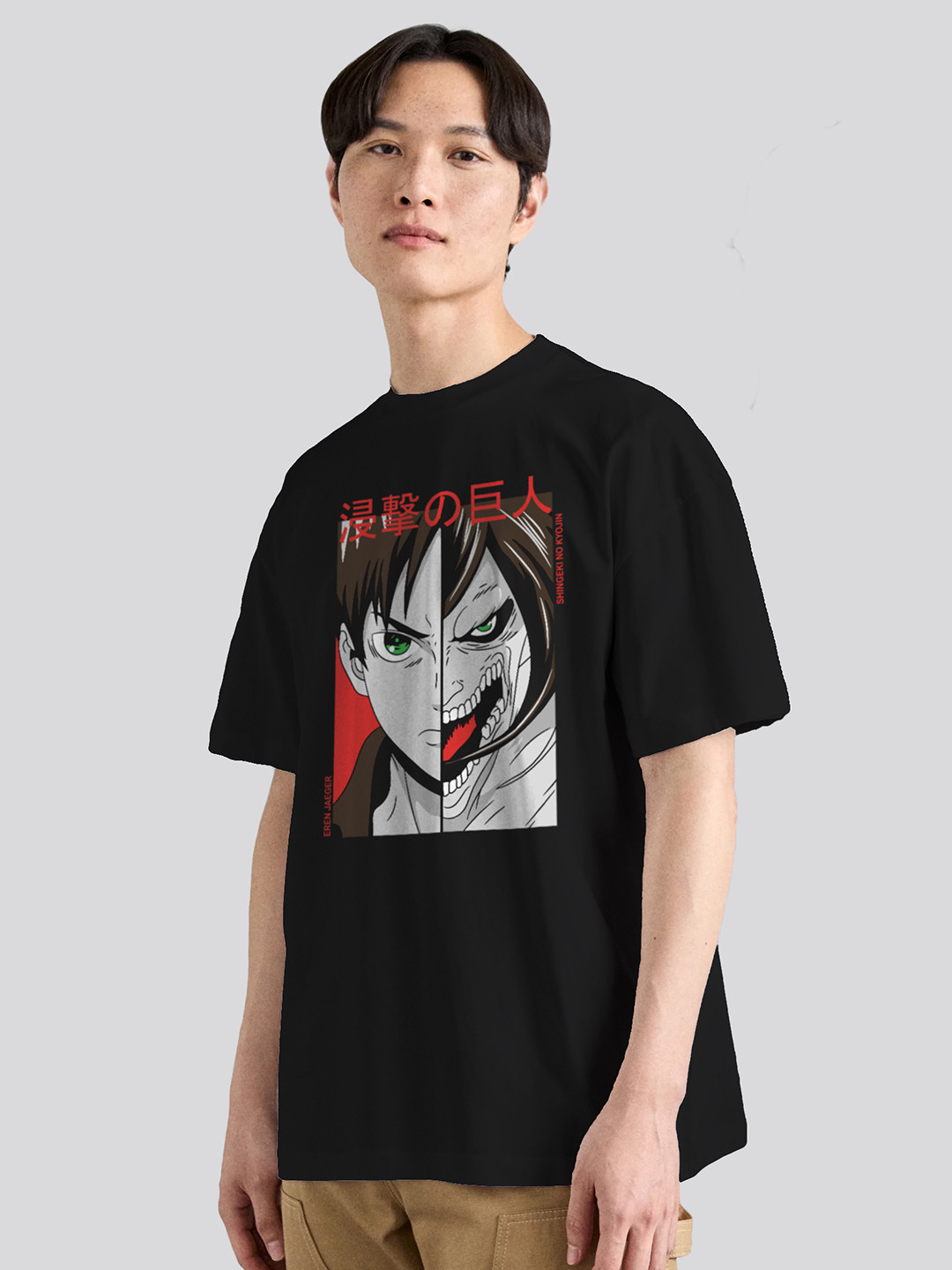 The Korhean Store Unisex Eren Yeager Anime Streetwear Regular Fit Graphic Printed Cotton Tshirt