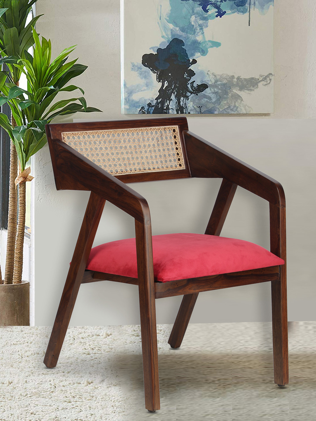 GLOBALLY INDIAN Red And Brown Wooden Lounge Arm Chair