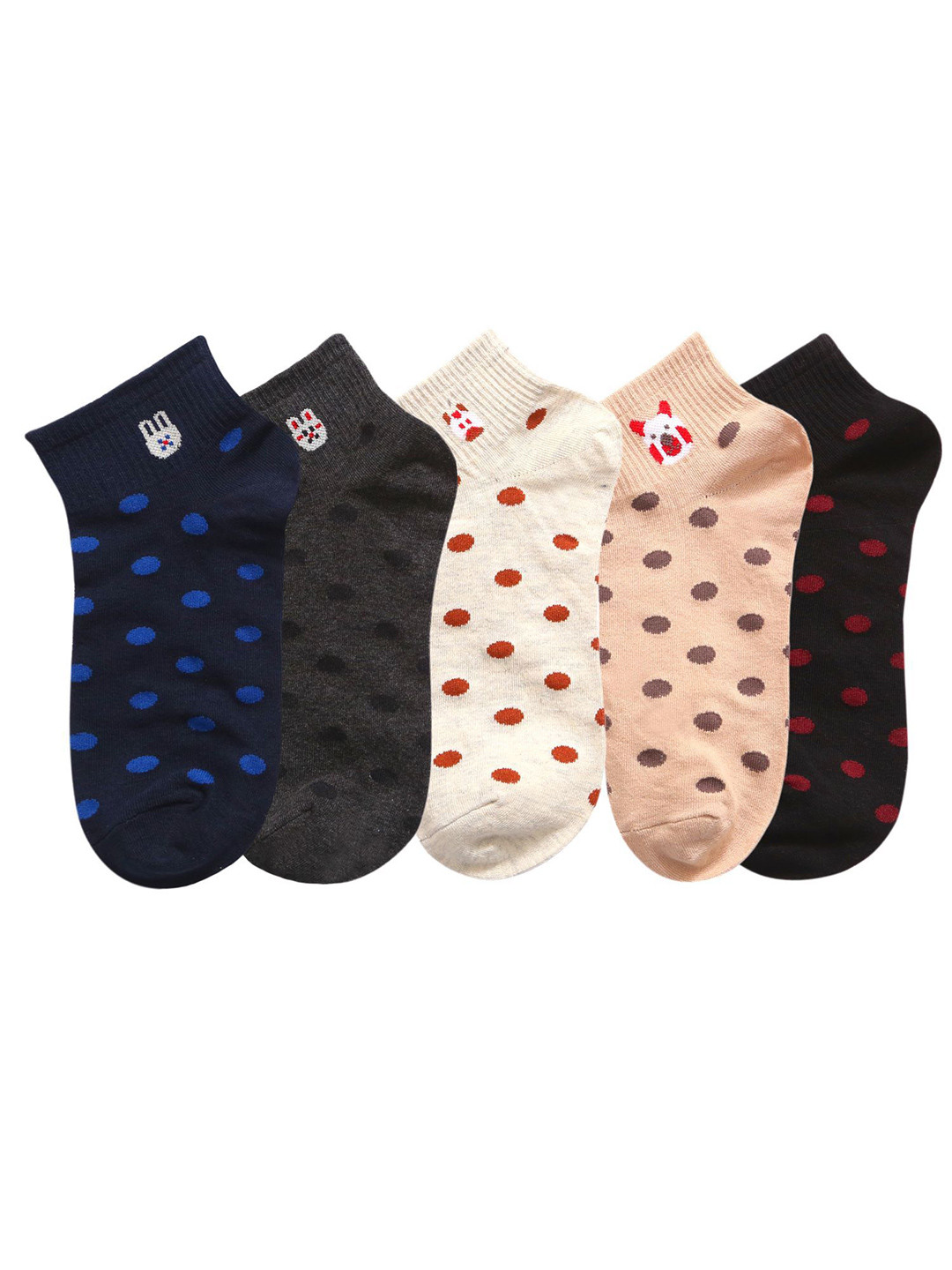 N2S NEXT2SKIN Women Pack Of 5 Assorted Patterned Sneaker Ankle-Length Socks