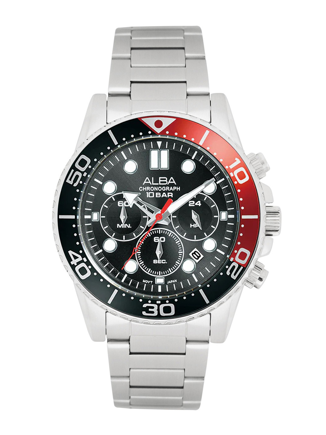 Alba by seiko Midnight Black Dial with Black & Red Bezel Chronograph-AT3J37X1
