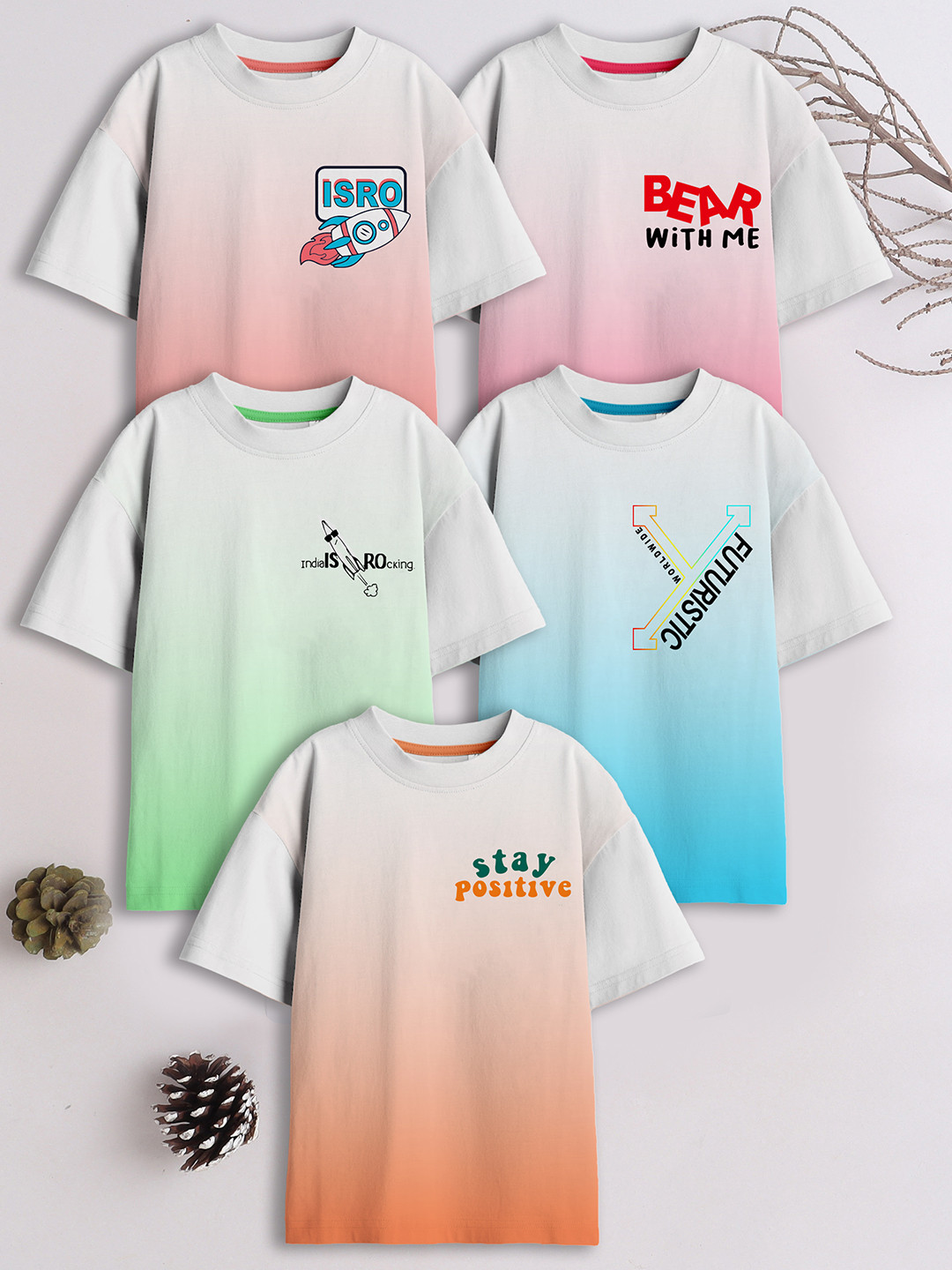 3PIN Boys 5 Colourblocked Drop-Shoulder Sleeves Oversized T-shirt