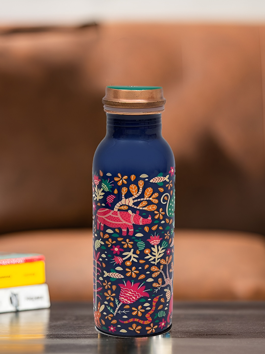 oggn Meena Blue Conversational Copper Spill Proof Water Bottle - 750ml