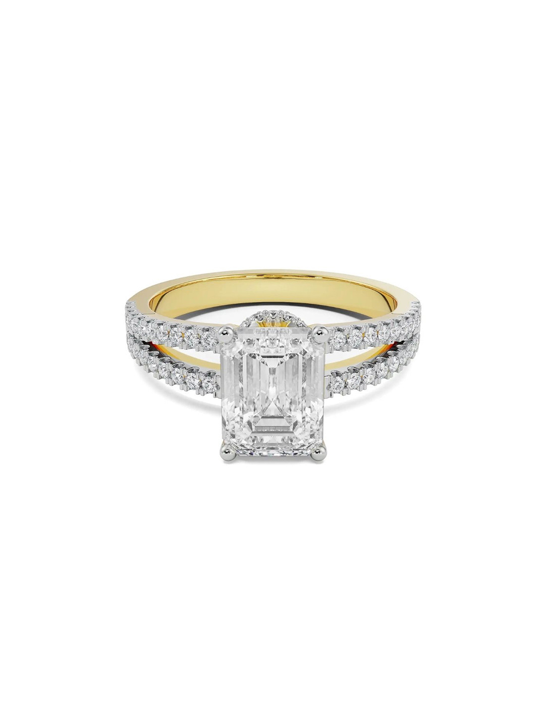 Emori Emerald Cut Bridal Lab Diamond Ring in 18KT Gold