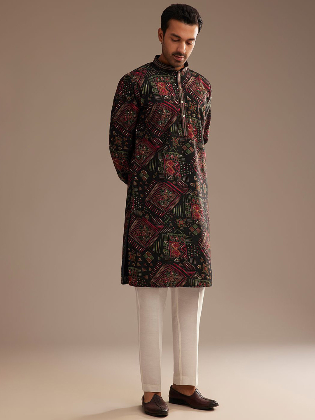 KALKI Fashion Men Printed Regular Linen Kurta with Pyjamas