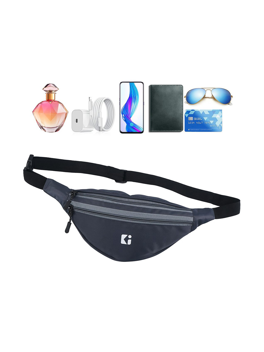 Kuber Industries Structured Nylon Waist Bag with Zip & Adjustable Strap Sling Bag