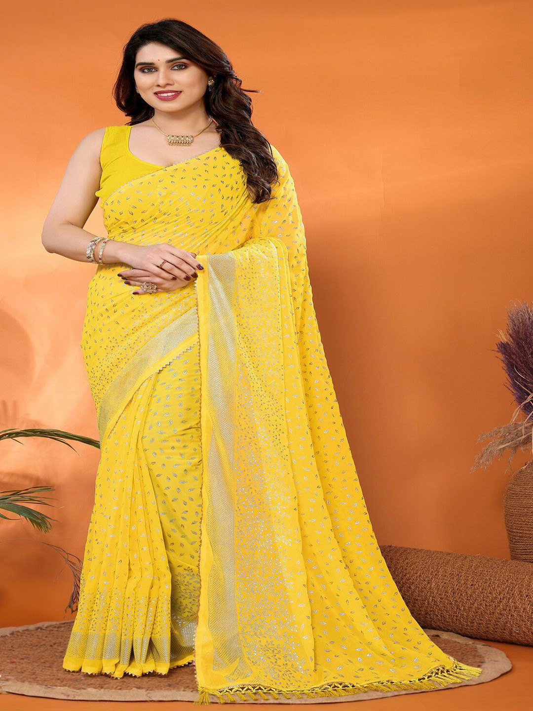 CATCHY FOREVER Floral Gotta Patti Pure Georgette Saree