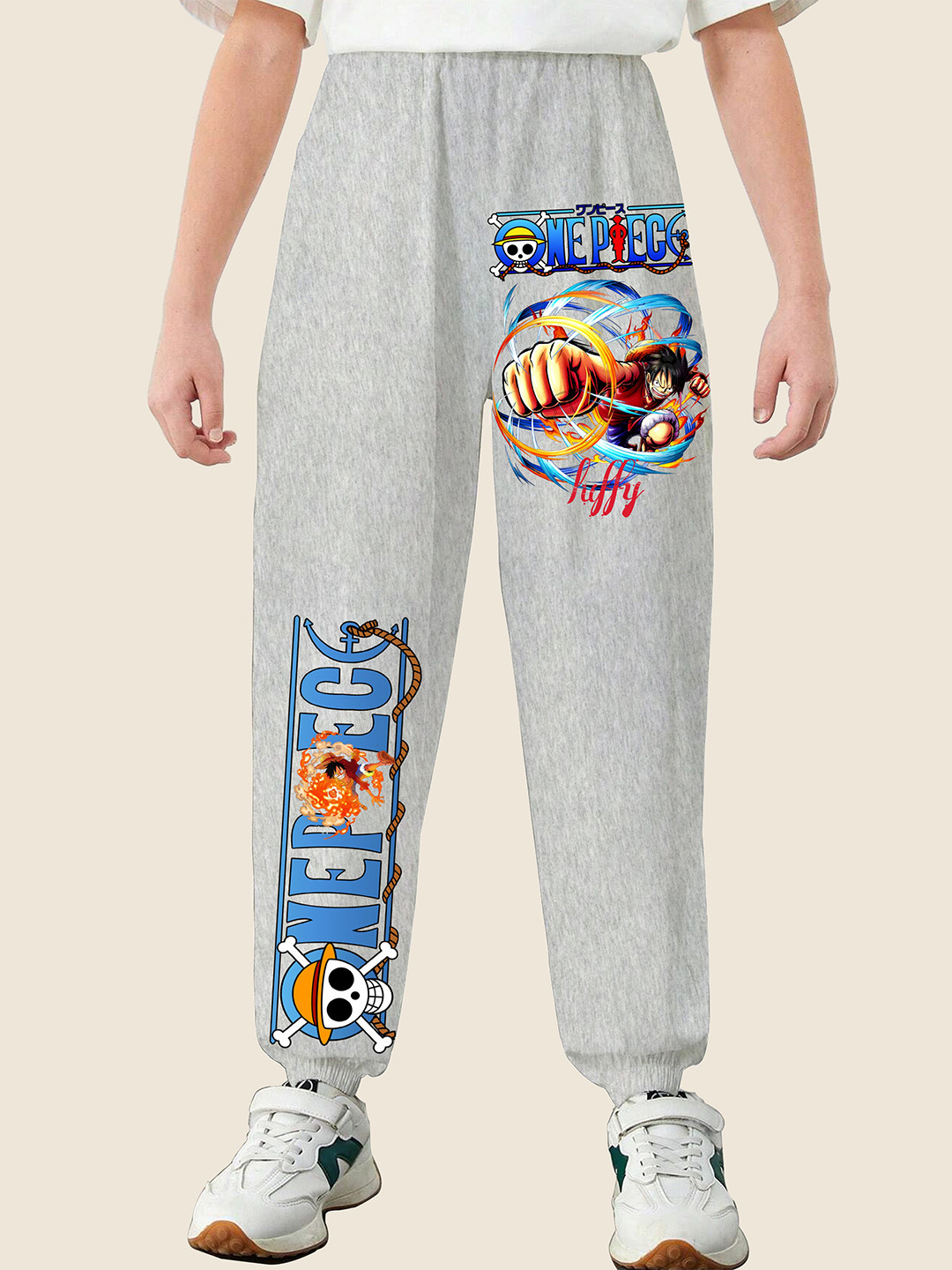 LOCAVESTIR Boys One Piece Luffy Anime Printed Mid Rise Joggers