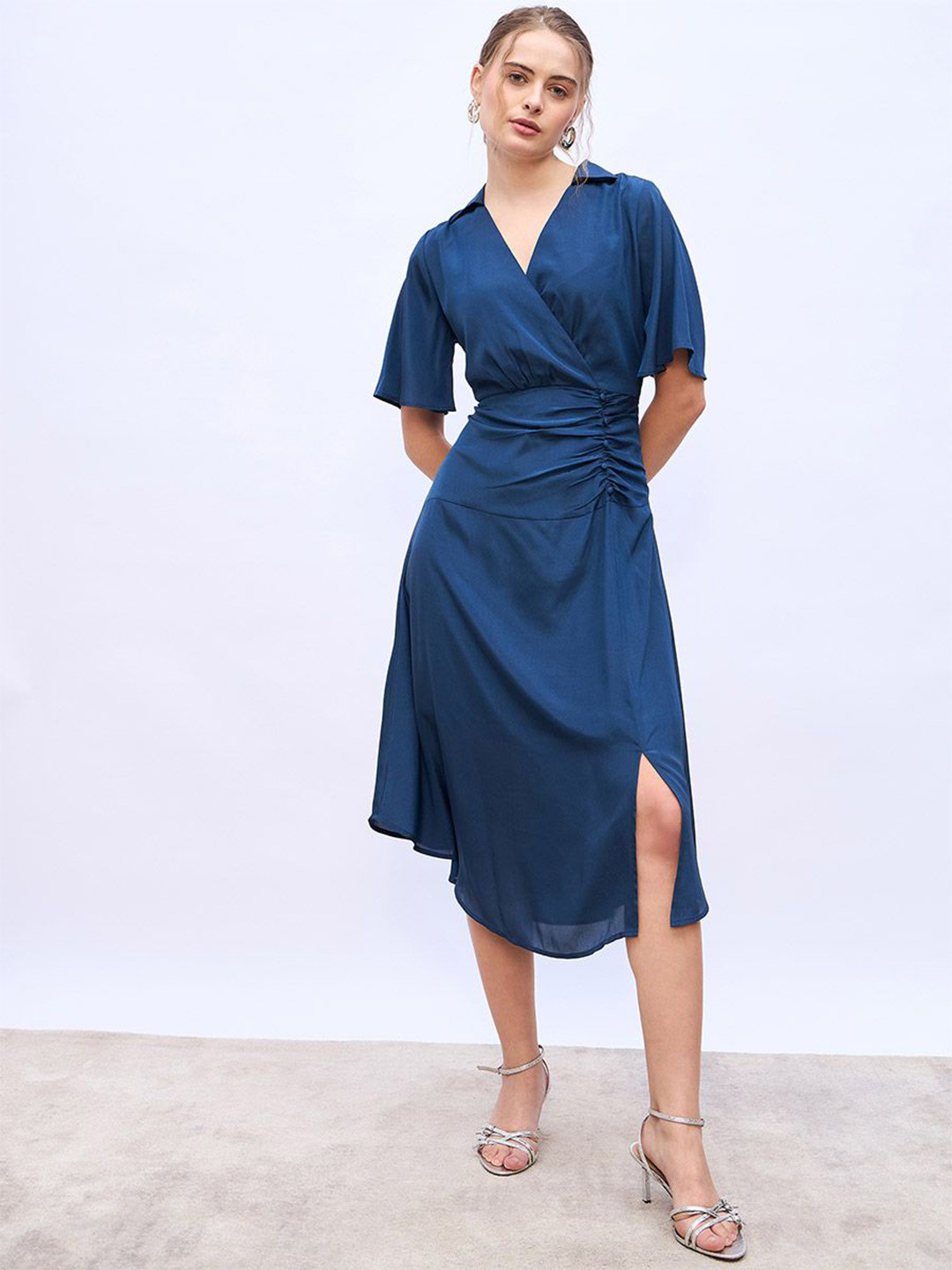 Styli Flutter Sleeve Midi Dress