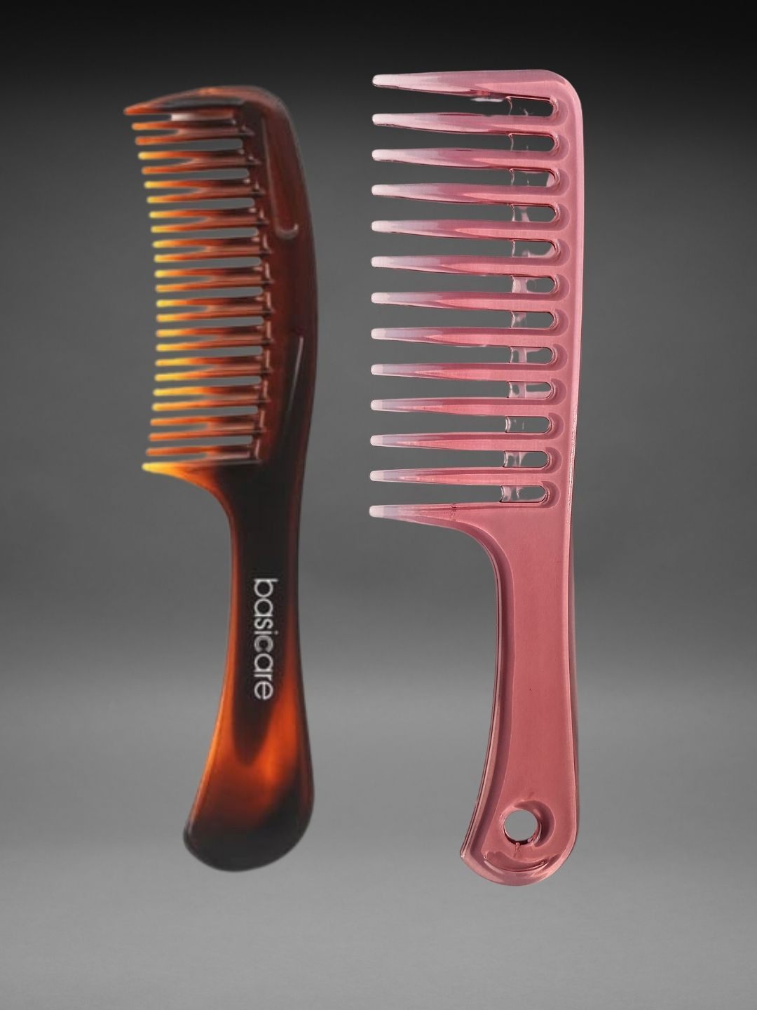 basicare Set Of 2 Wide Teeth & Wet Care Detangling Hair Combs - Brown & Pink 3215