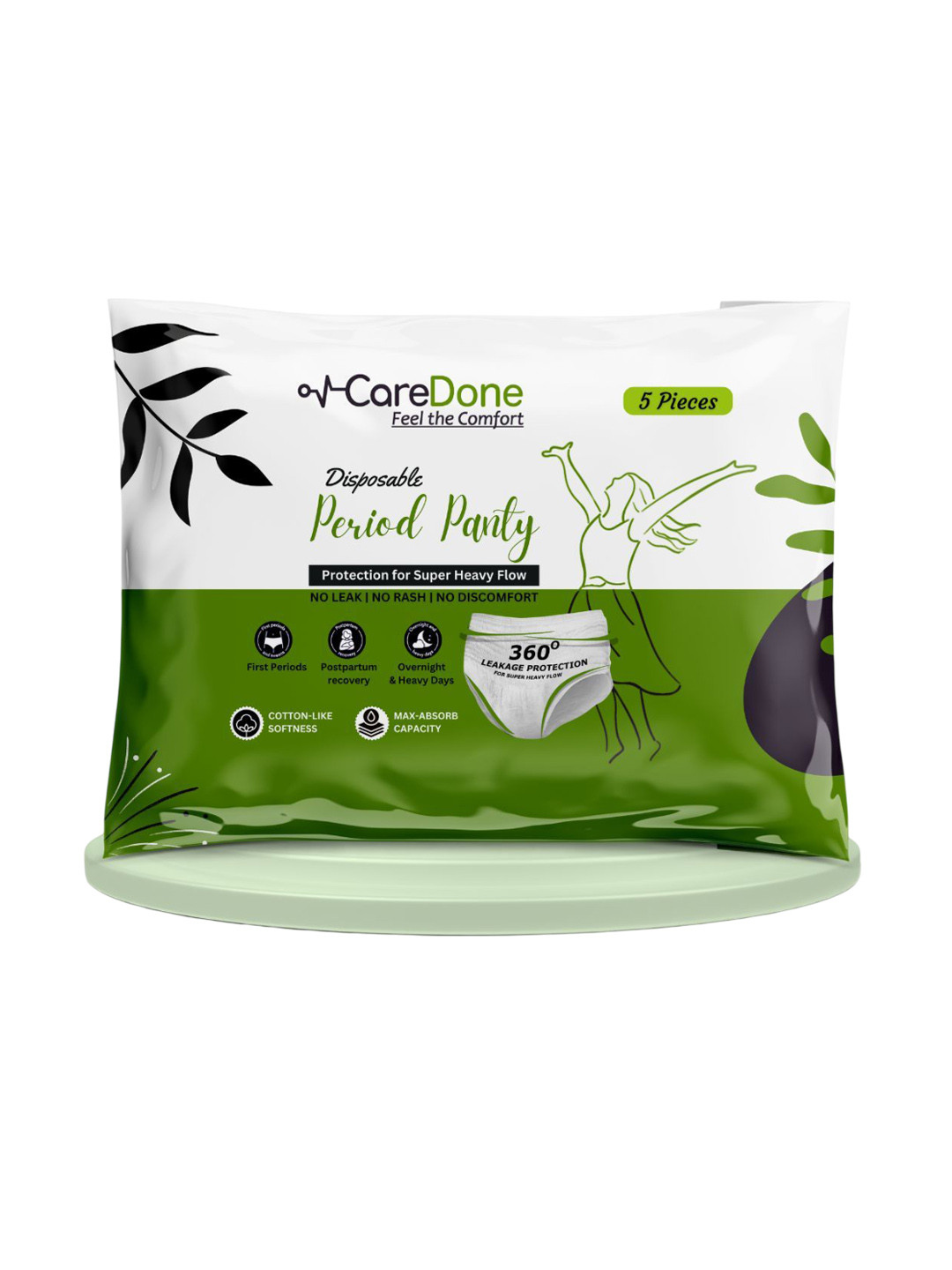 CareDone 5-Pcs Naturally Soft Anti Leak Disposable Sanitary Pads