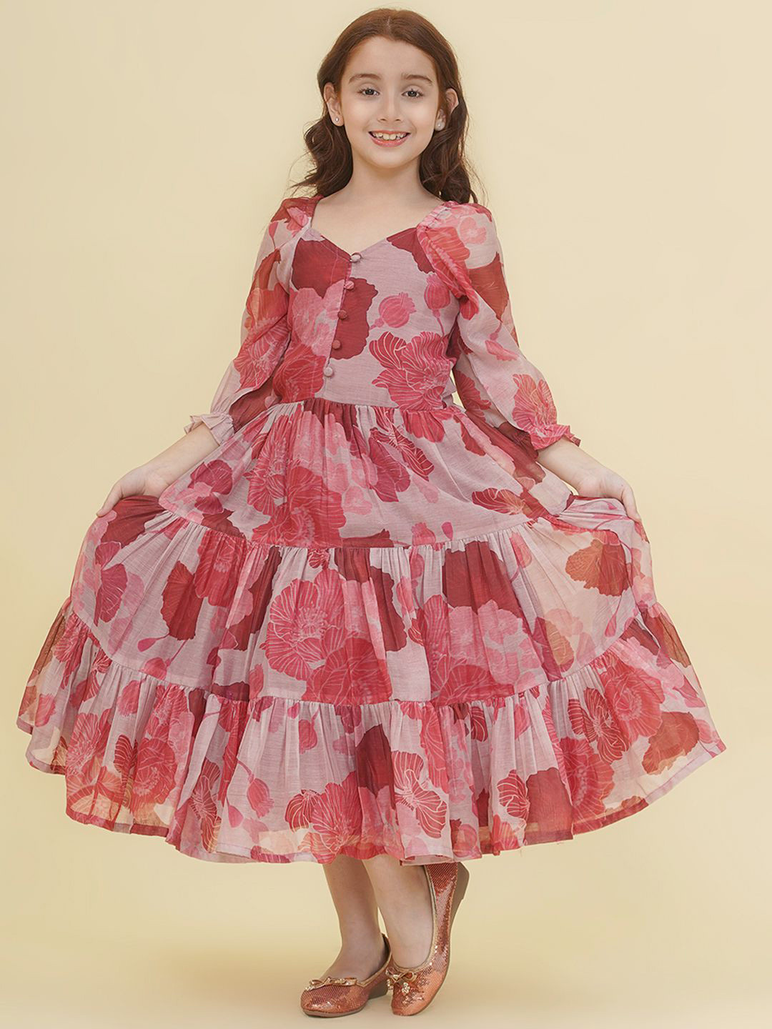 Bitiya by Bhama Floral Print Lace Fit & Flare Maxi Dress