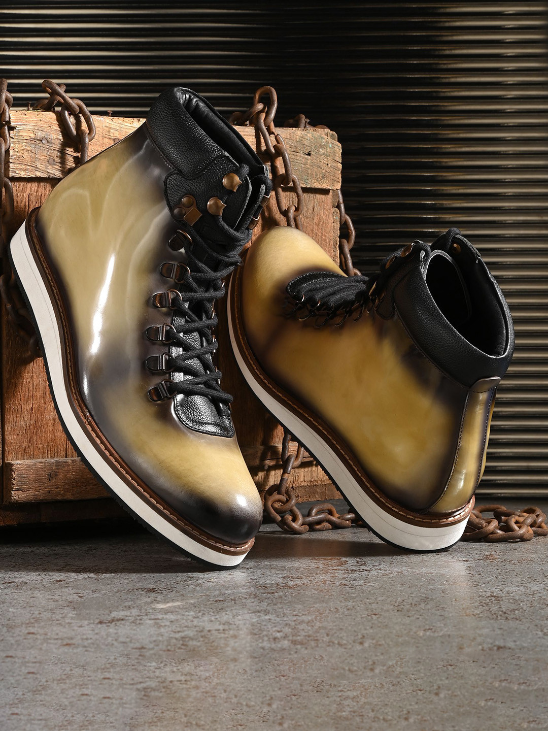 MILLE DOLLARI Men Leather Lace-Up Comfort Boots