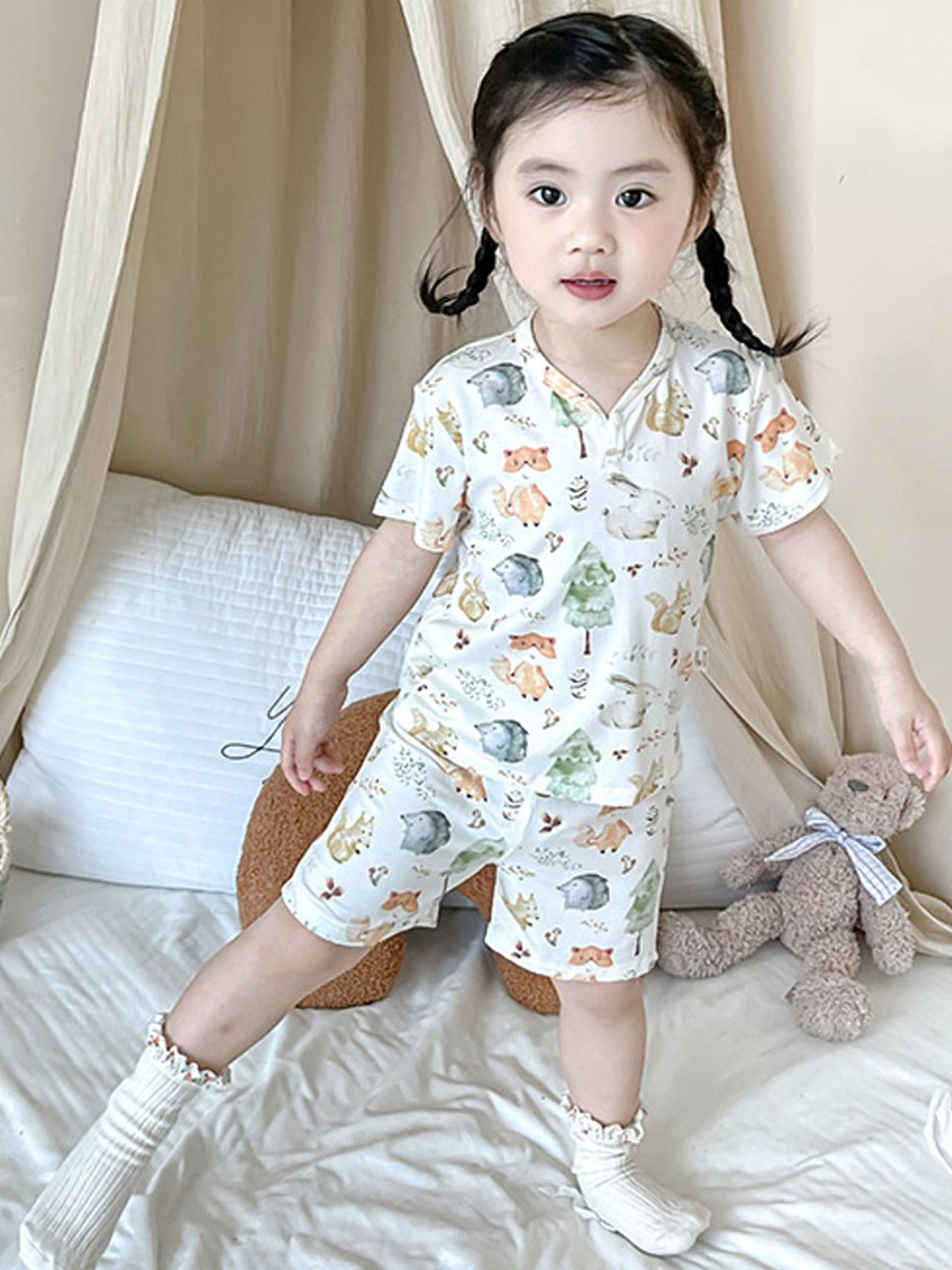 LULU & SKY Kids Printed T-Shirt & Shorts Night Suits